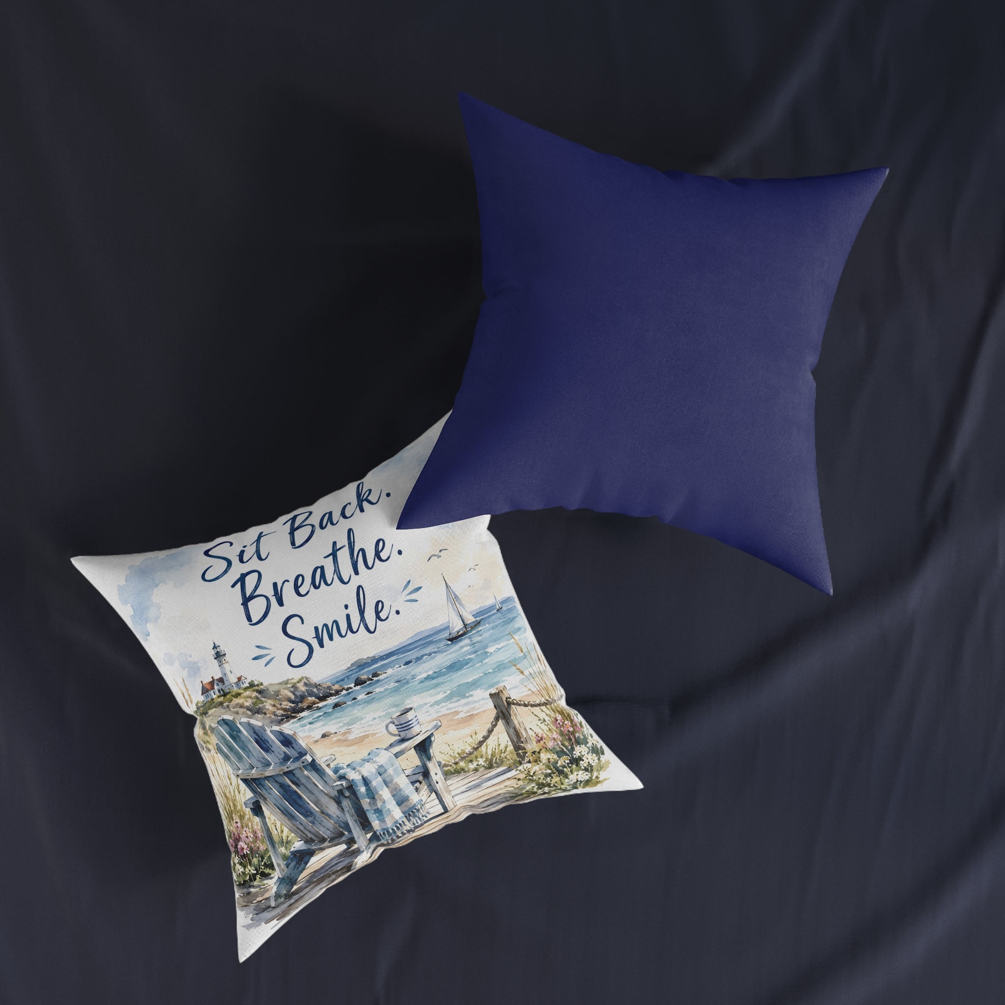 Square Cushion - Sit Back. Breathe. Smile.