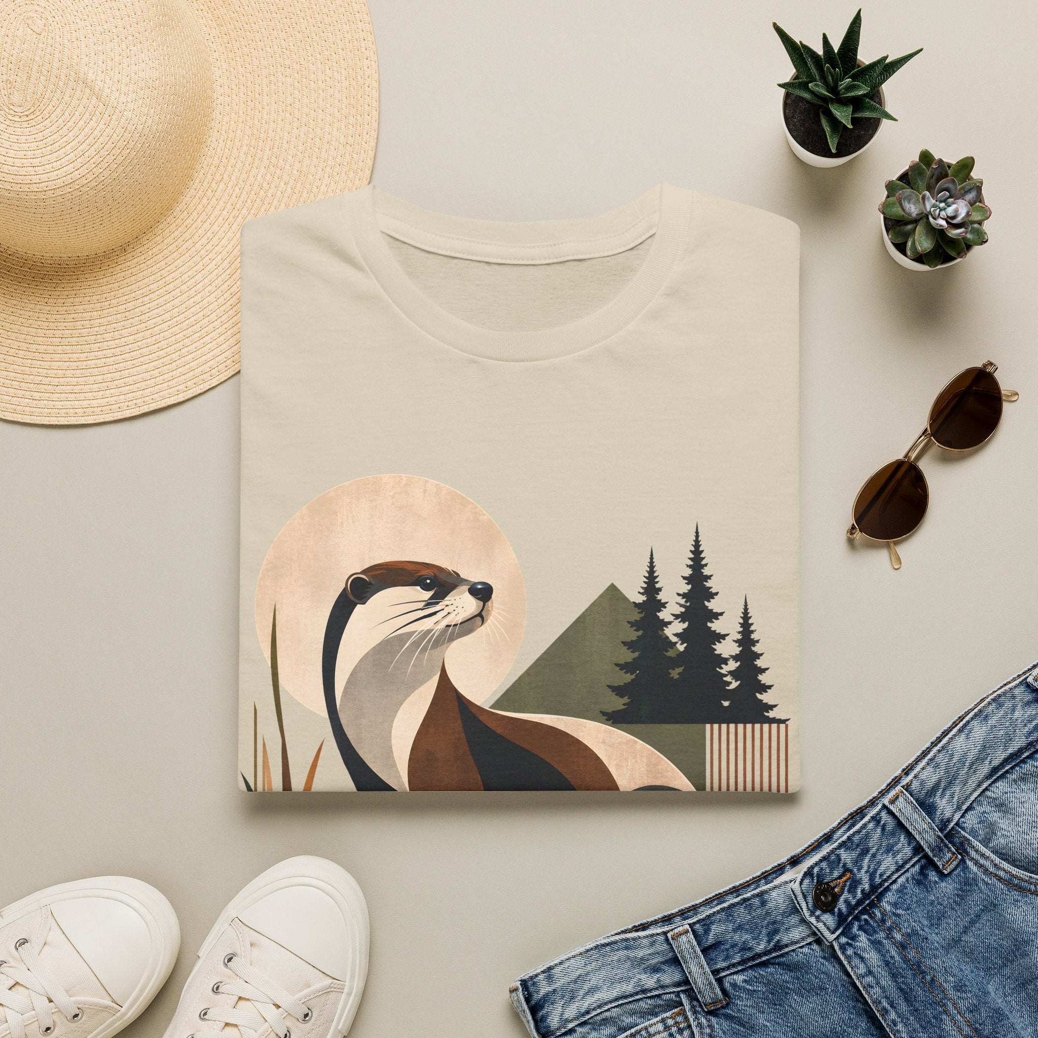 Unisex T-Shirt – Otter Geometric Design | Wildlife & Nature T-Shirt