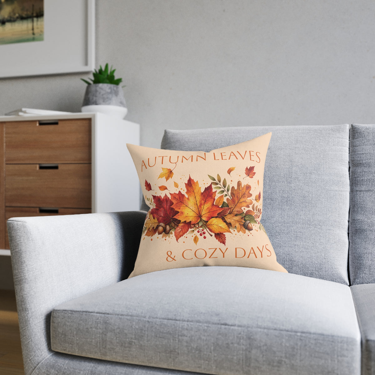 Square Cushion - Autumn Leaves & Cozy Days