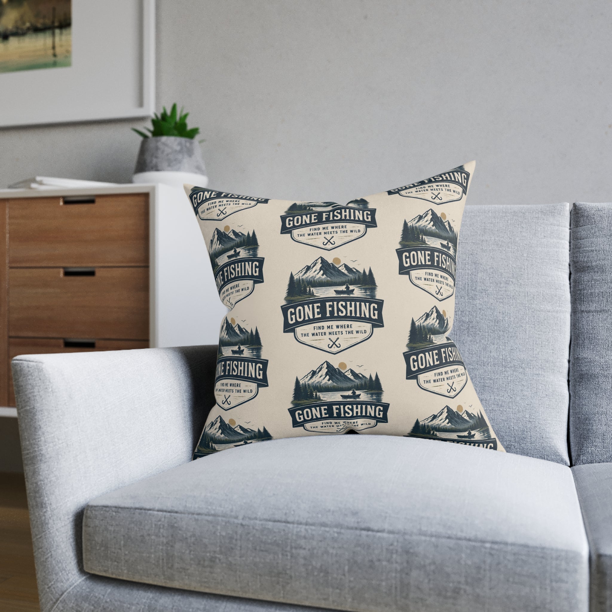 Square Cushion – Gone Fishing | Fishing & Angling Cushion
