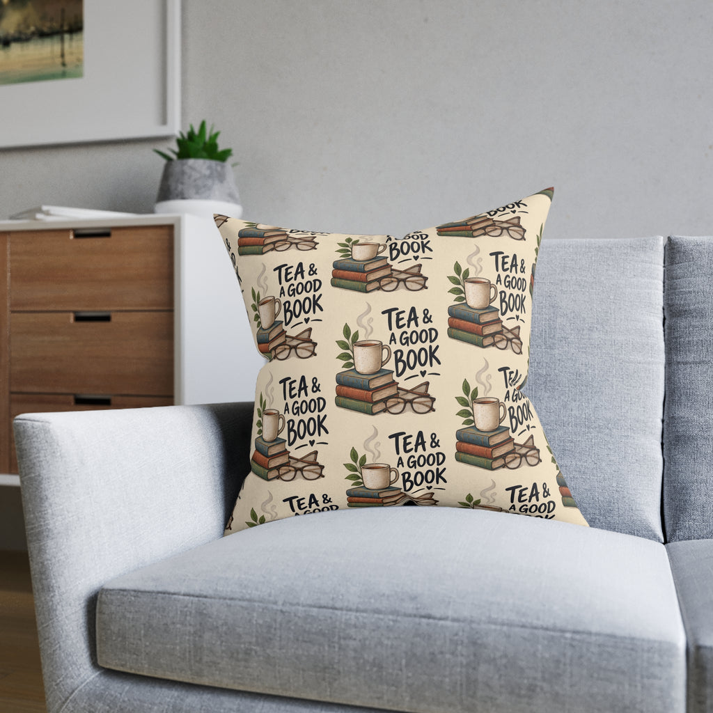 Square Cushion – Tea & A Good Book | Reading & Tea Lover Cushion