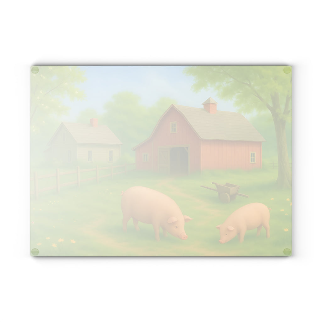 Glass Cutting Board - Rustic Farm Design
