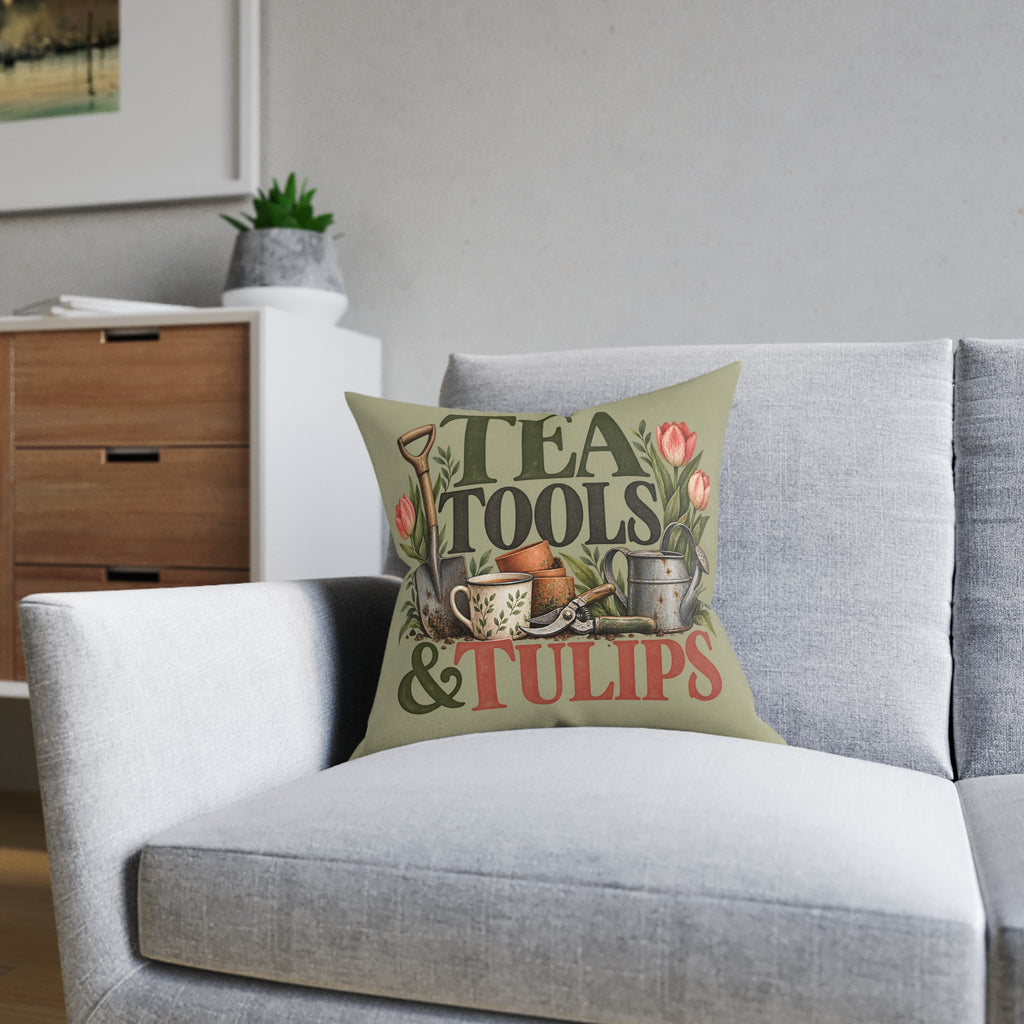Square Cushion | Tea, Tools & Tulips - Gardening
