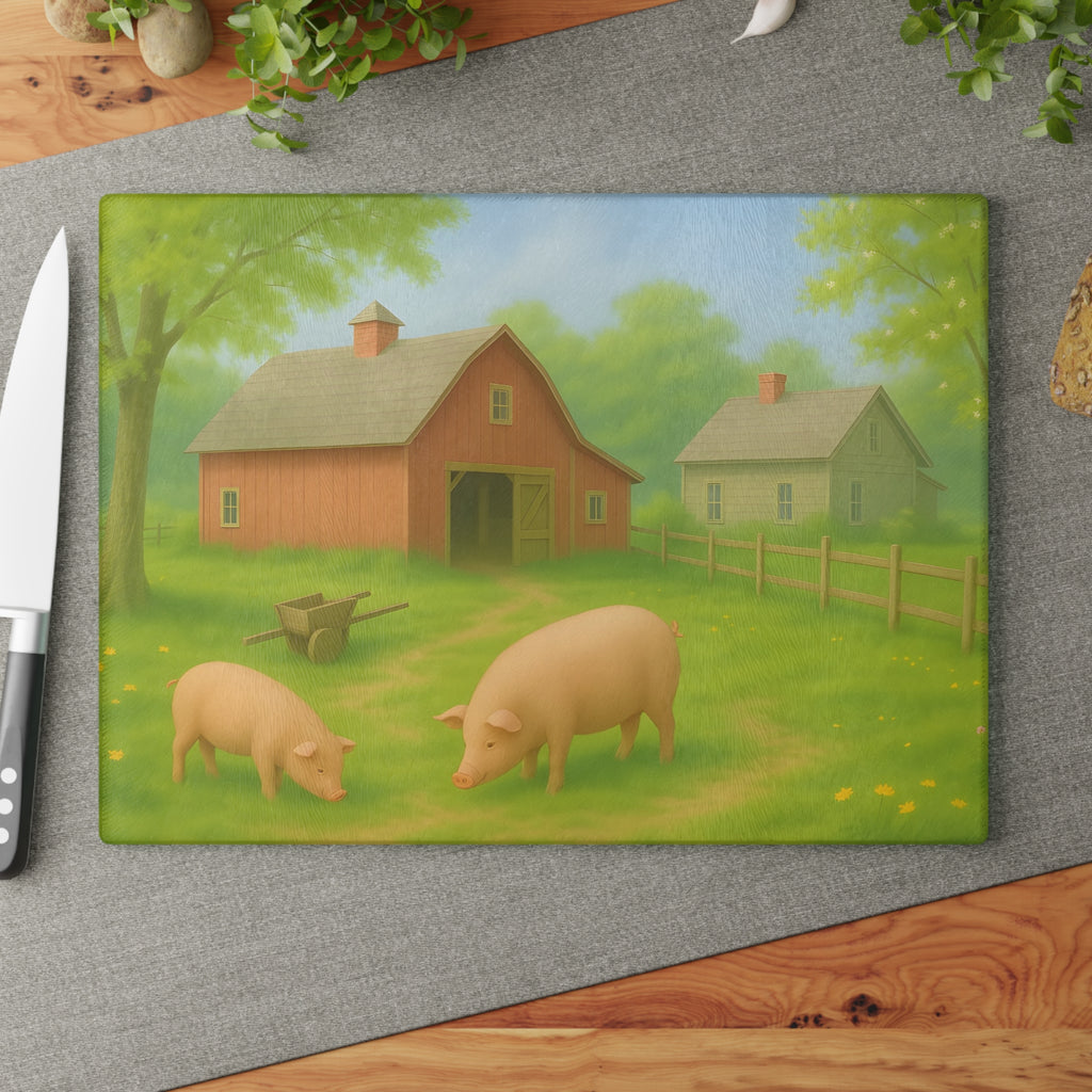 Glass Cutting Board - Rustic Farm Design
