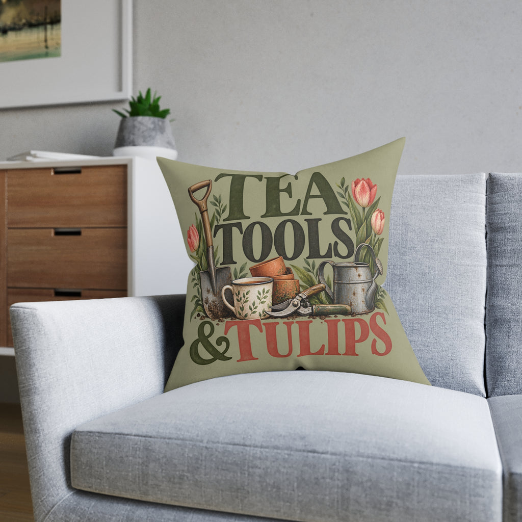Square Cushion | Tea, Tools & Tulips - Gardening