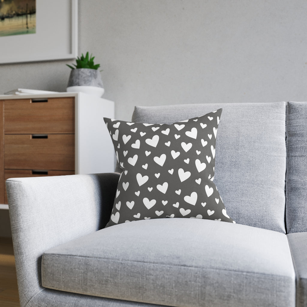 Square Cushion - Hearts - Grey