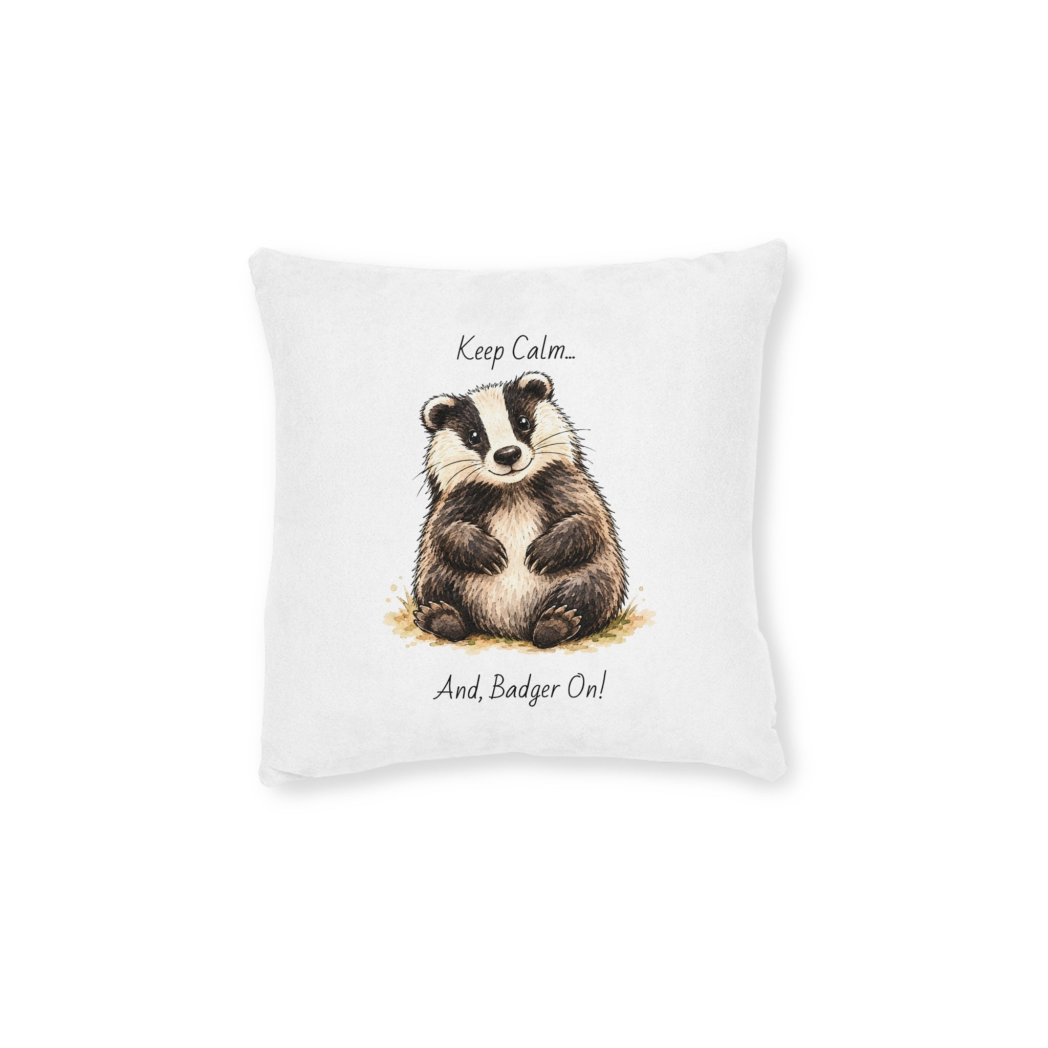 Square Cushion – Keep Calm... And Badger On | Woodland Animal Cushion