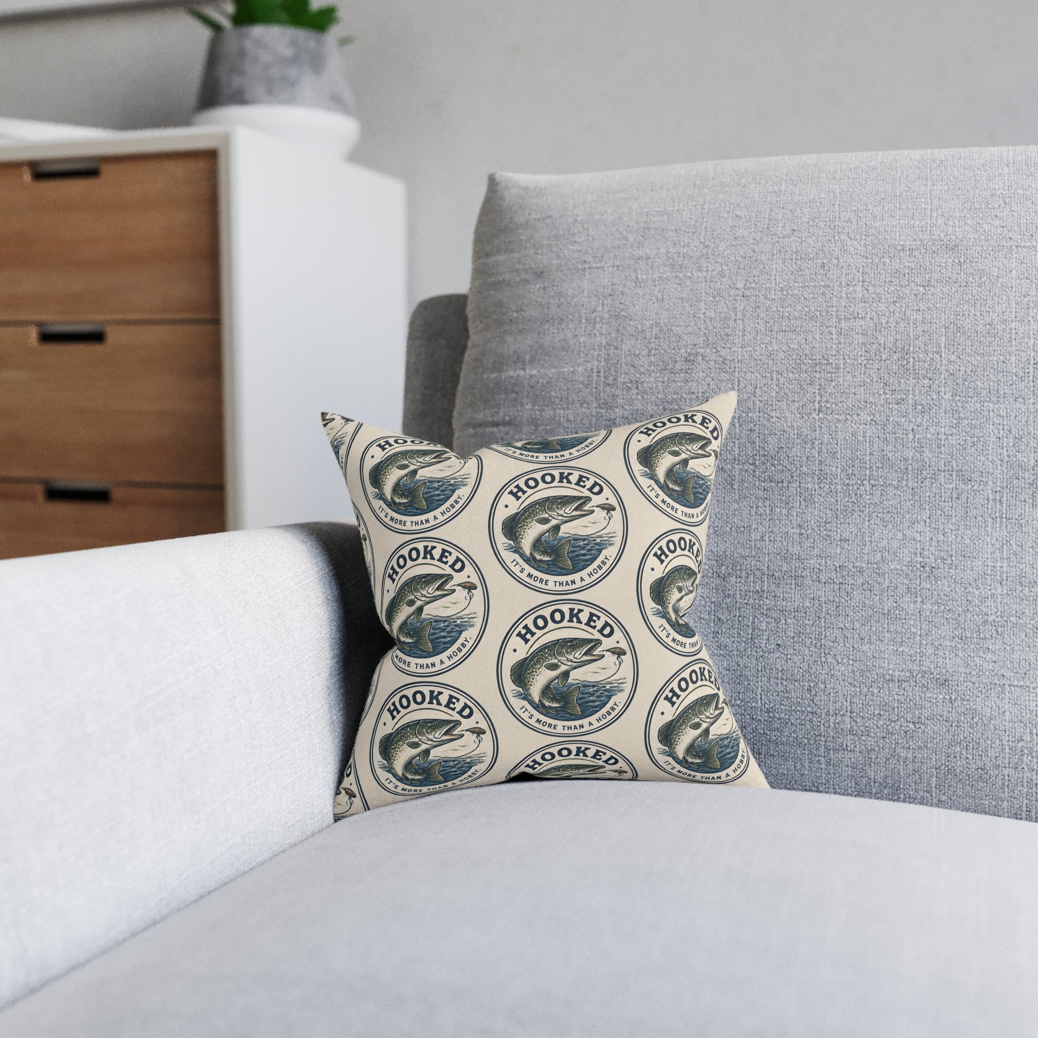 Square Cushion – Hooked – More Than a Hobby | Fishing Lover Cushion