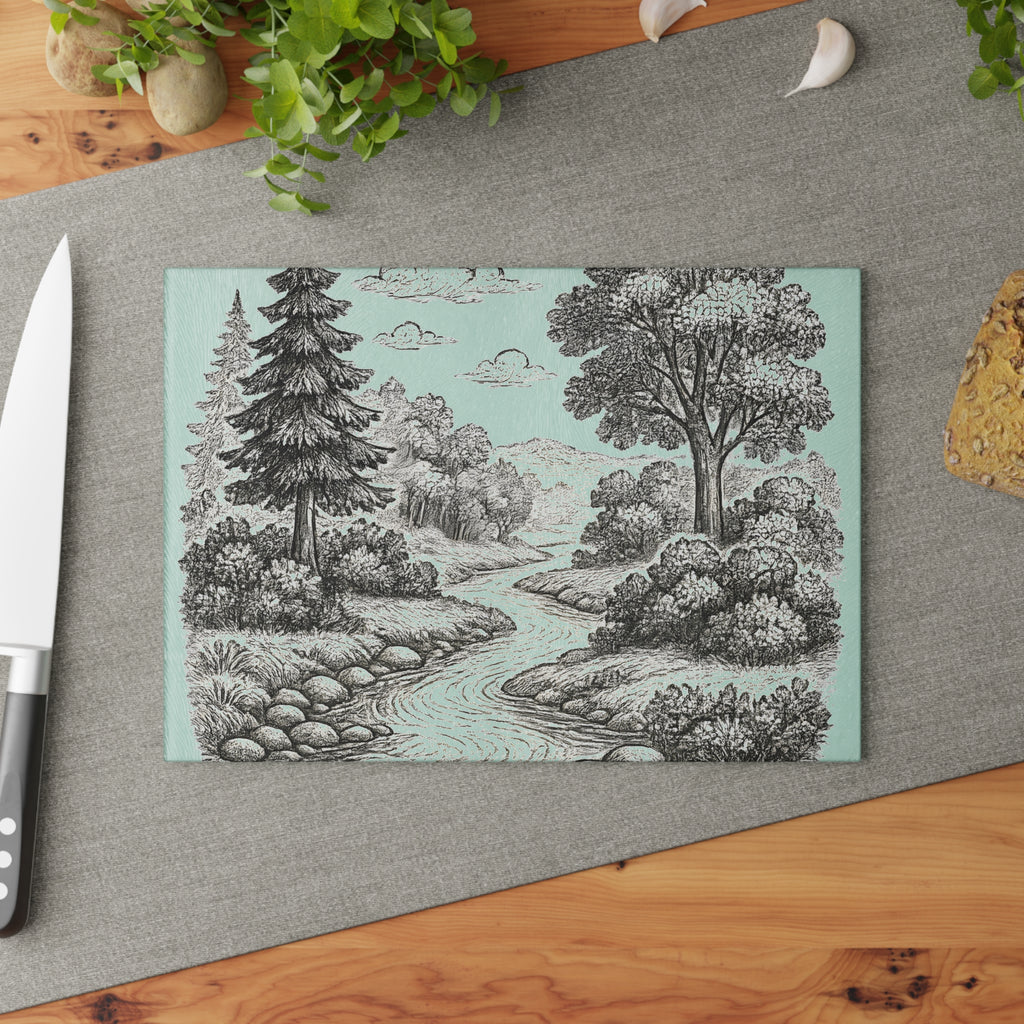 Glass Cutting Board - River Design