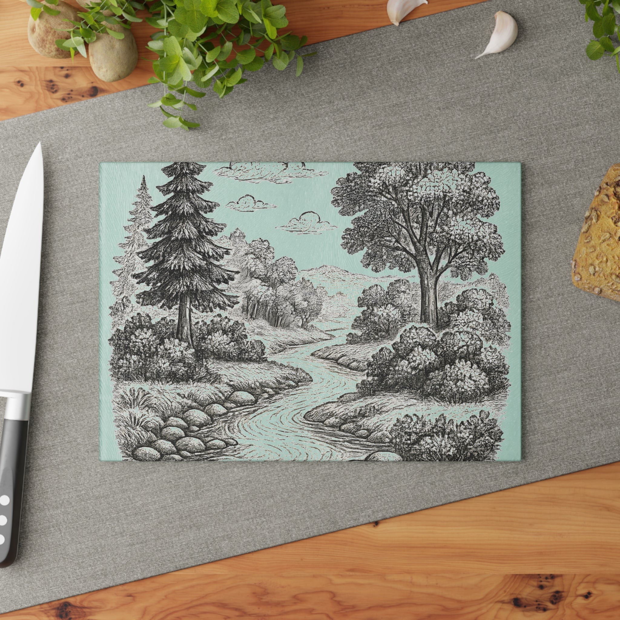 Glass Cutting Board - River Design