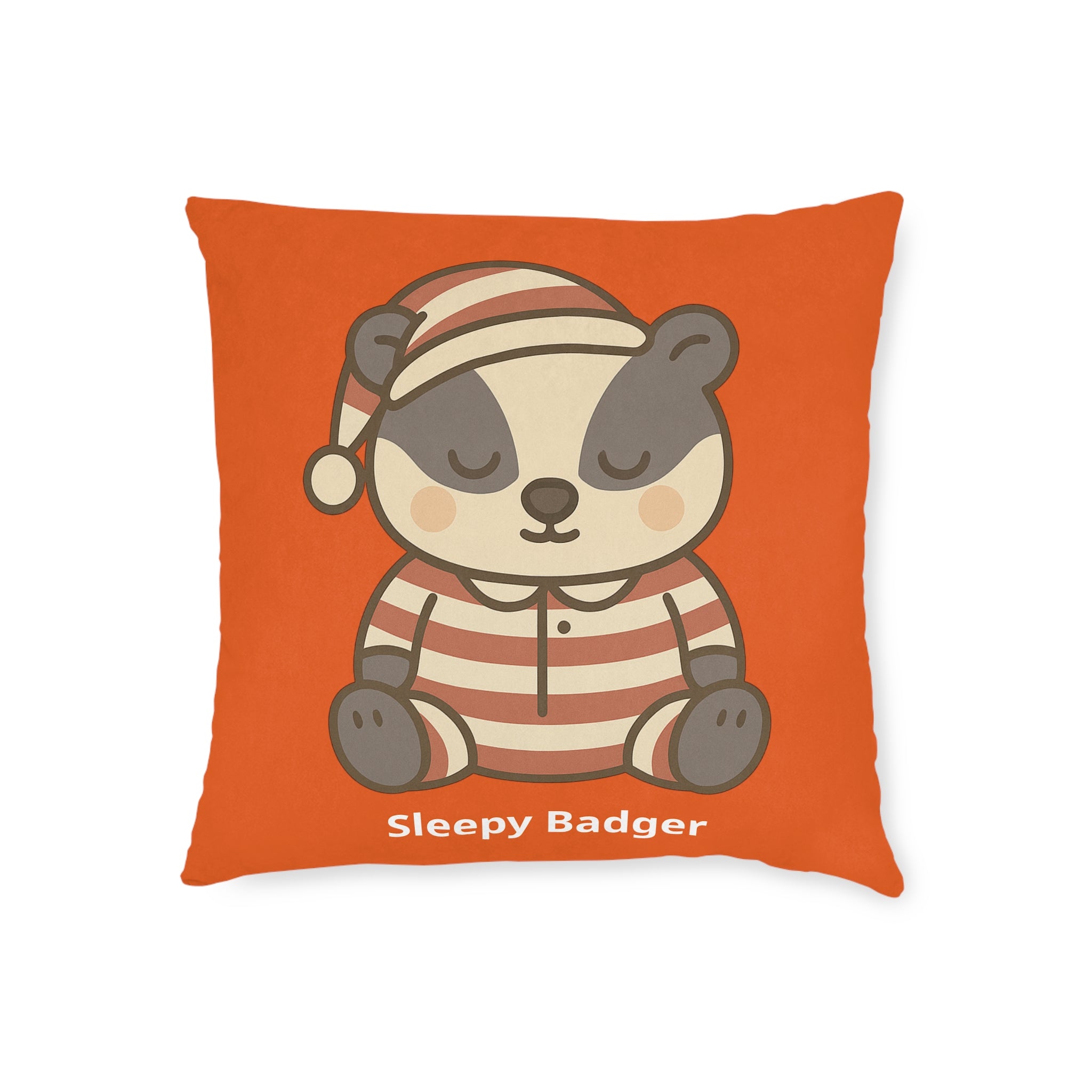 Square Cushion – Sleepy Badger - The Woodland Dreamers