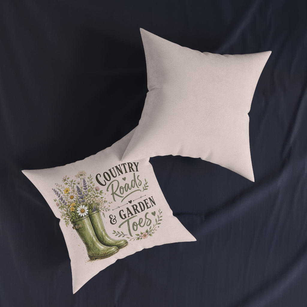 Square Cushion - Country Roads and Garden Toes | Rustic Farmhouse Home Decor