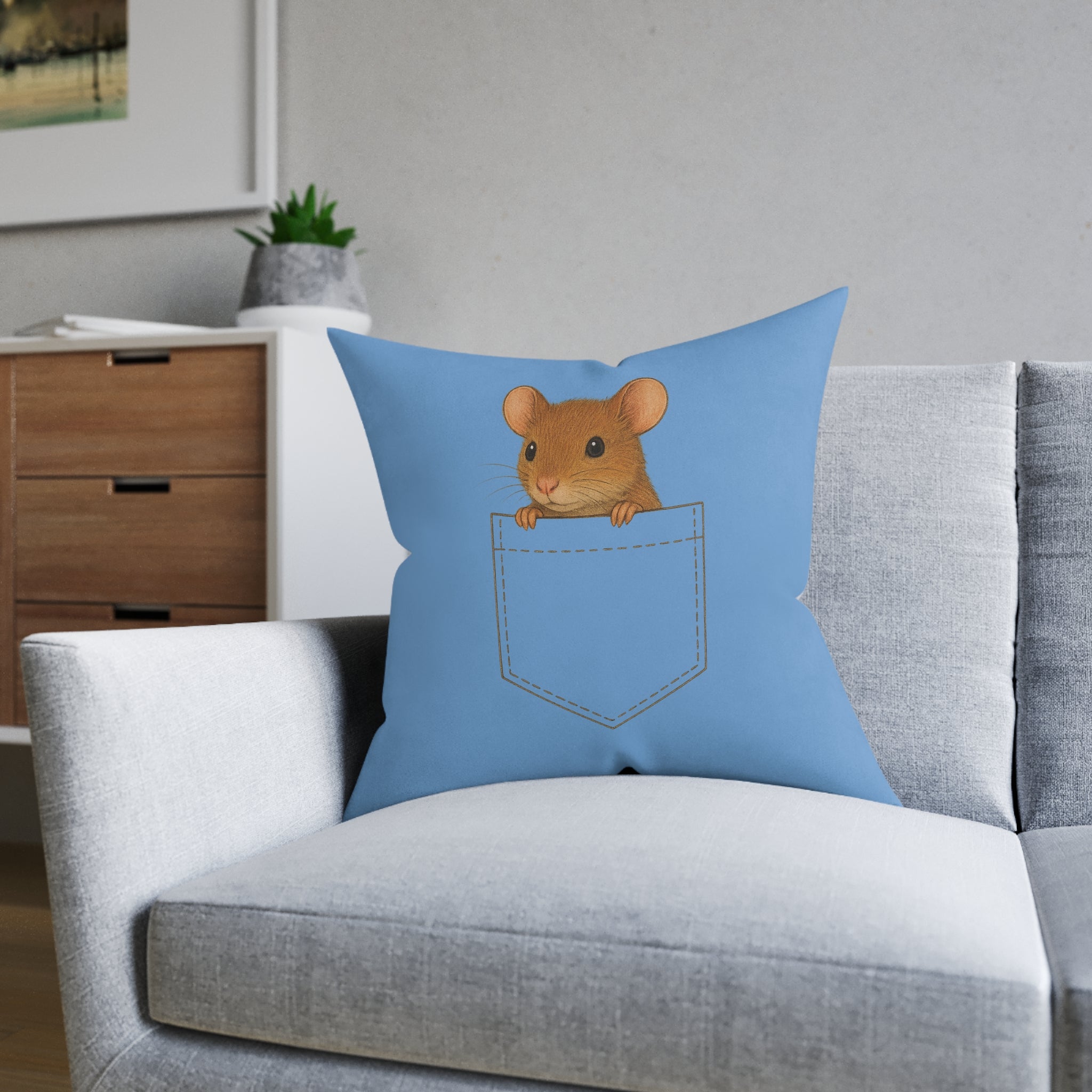 Square Cushion - Mouse in a Pocket Design