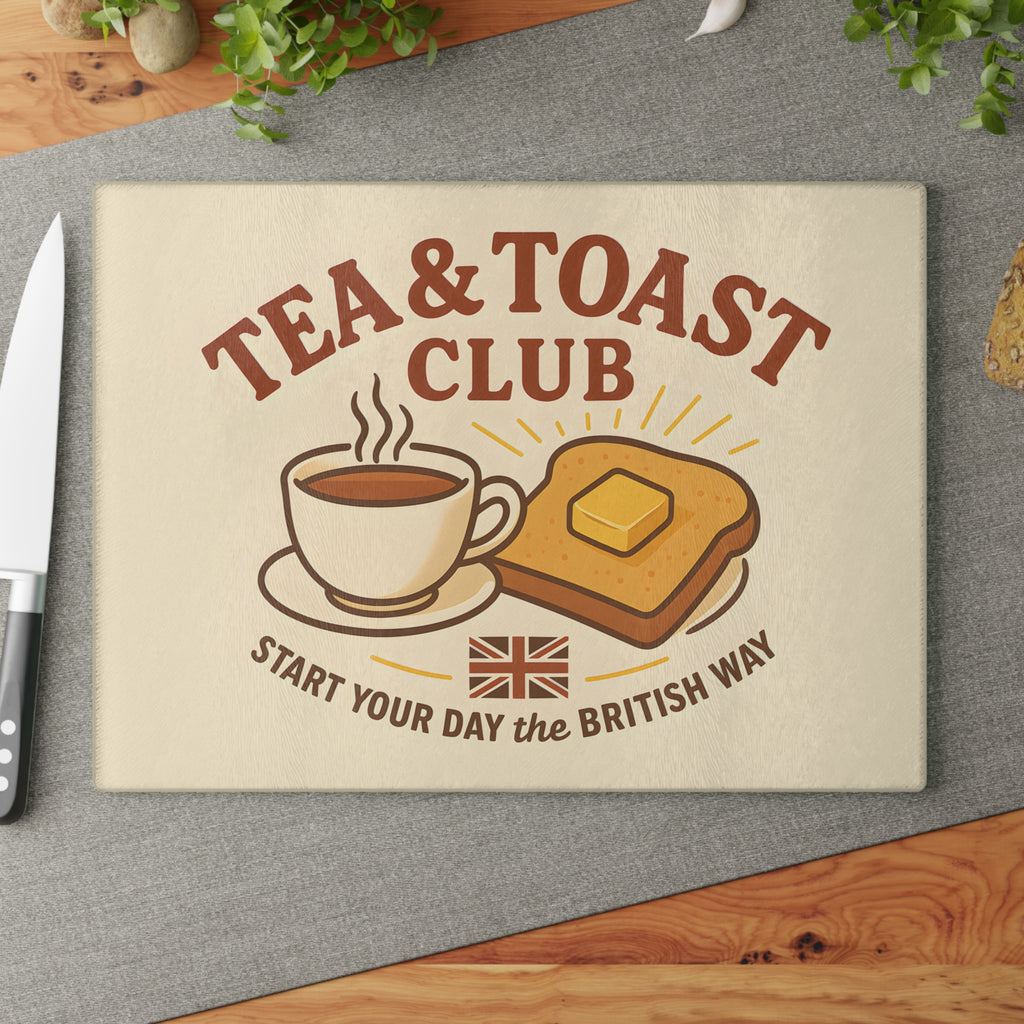 Glass Cutting Board - Tea & Toast Design