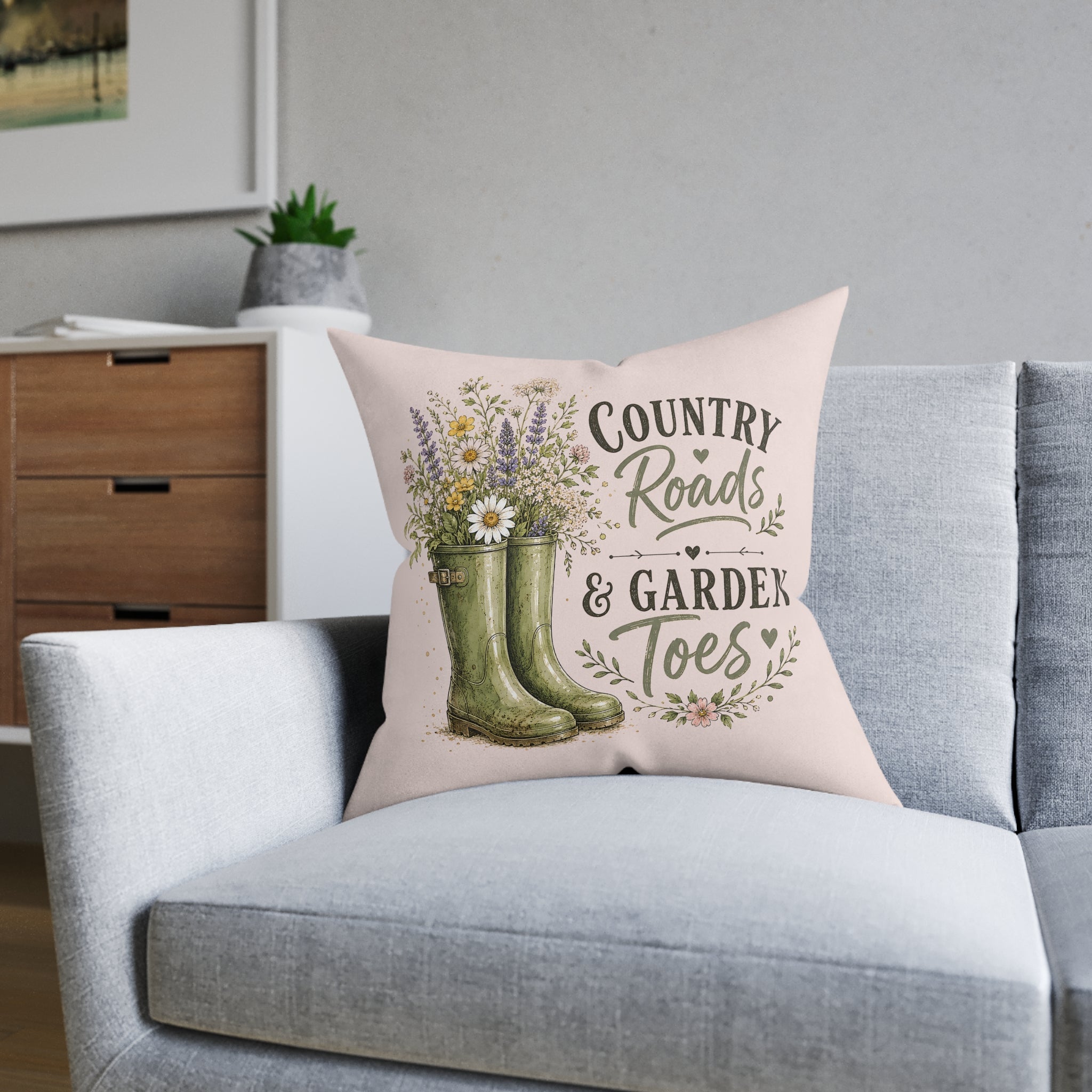 Square Cushion - Country Roads and Garden Toes | Rustic Farmhouse Home Decor