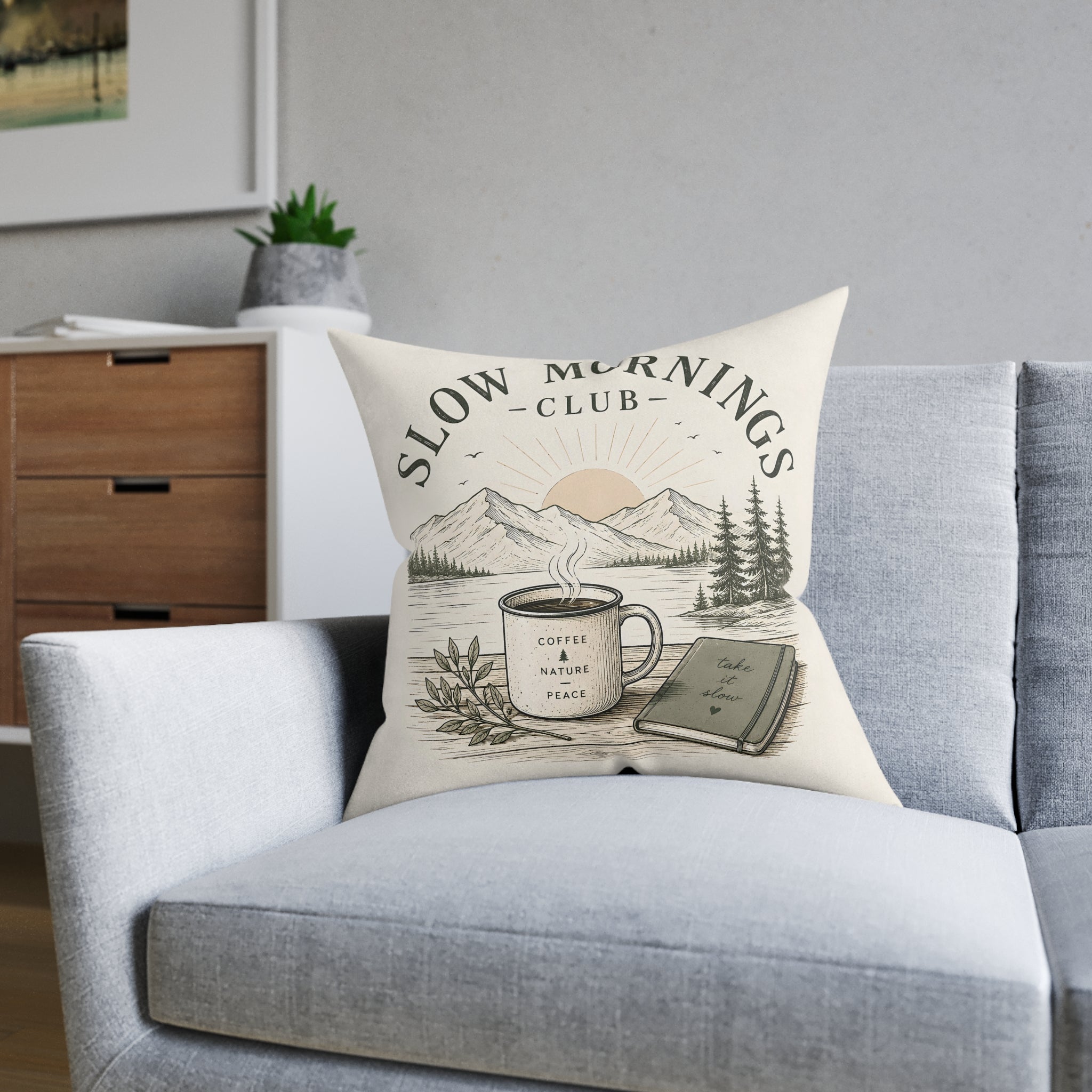 Square Cushion - Slow Mornings Club