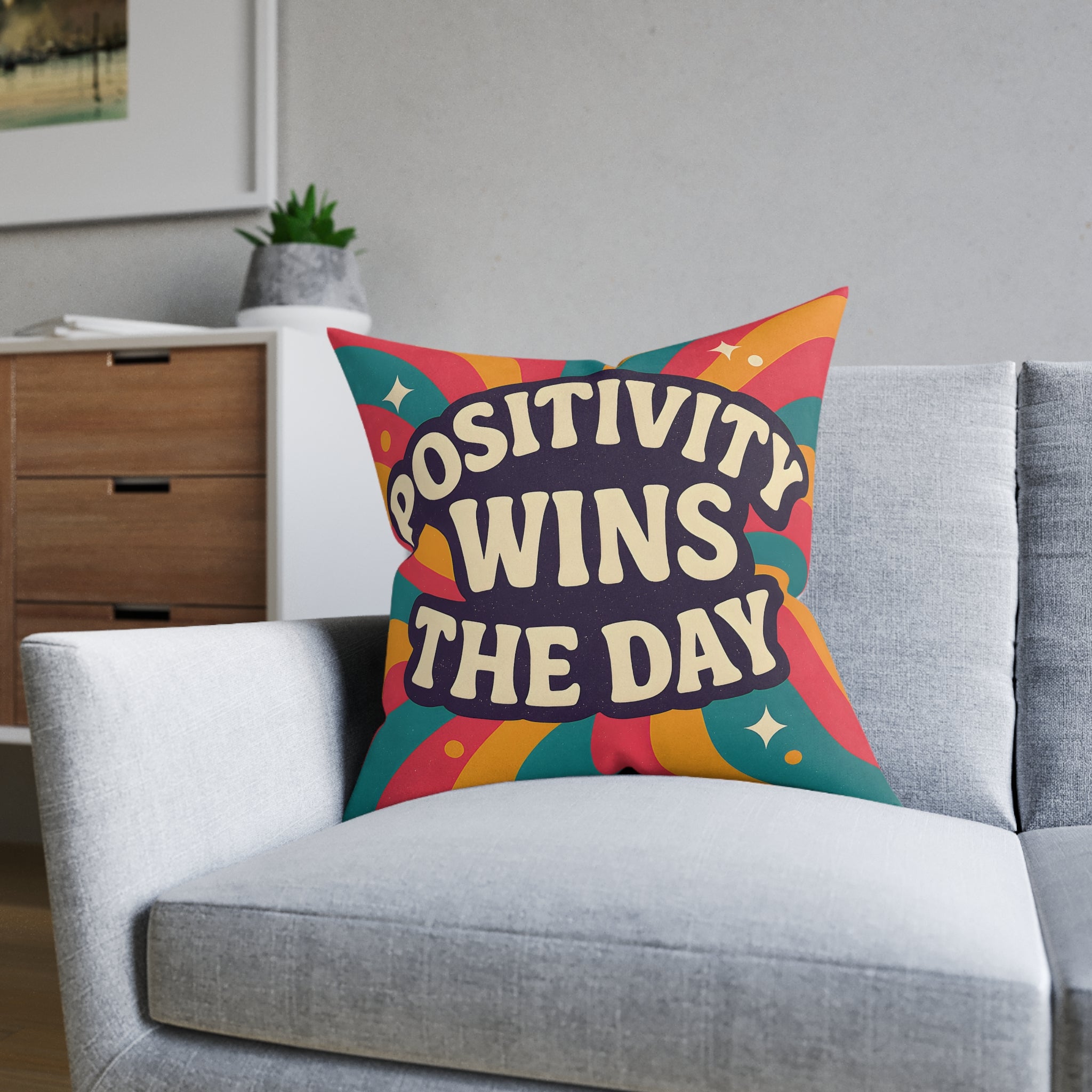 Square Cushion - Positivity Wins the Day Design