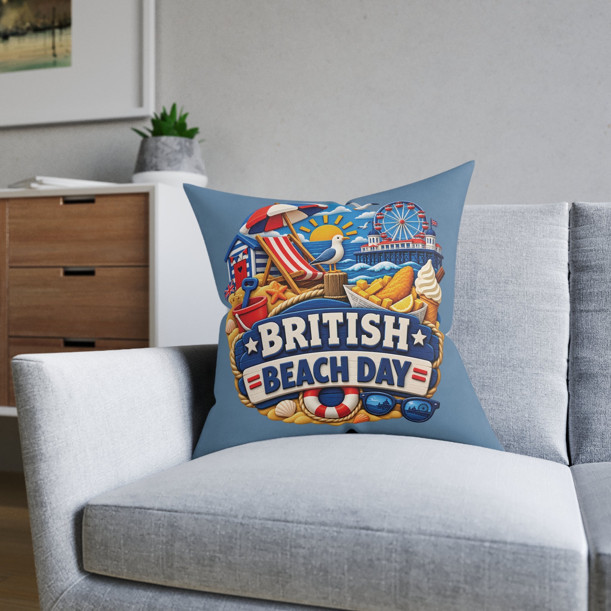 Square Cushion - British Beach Day
