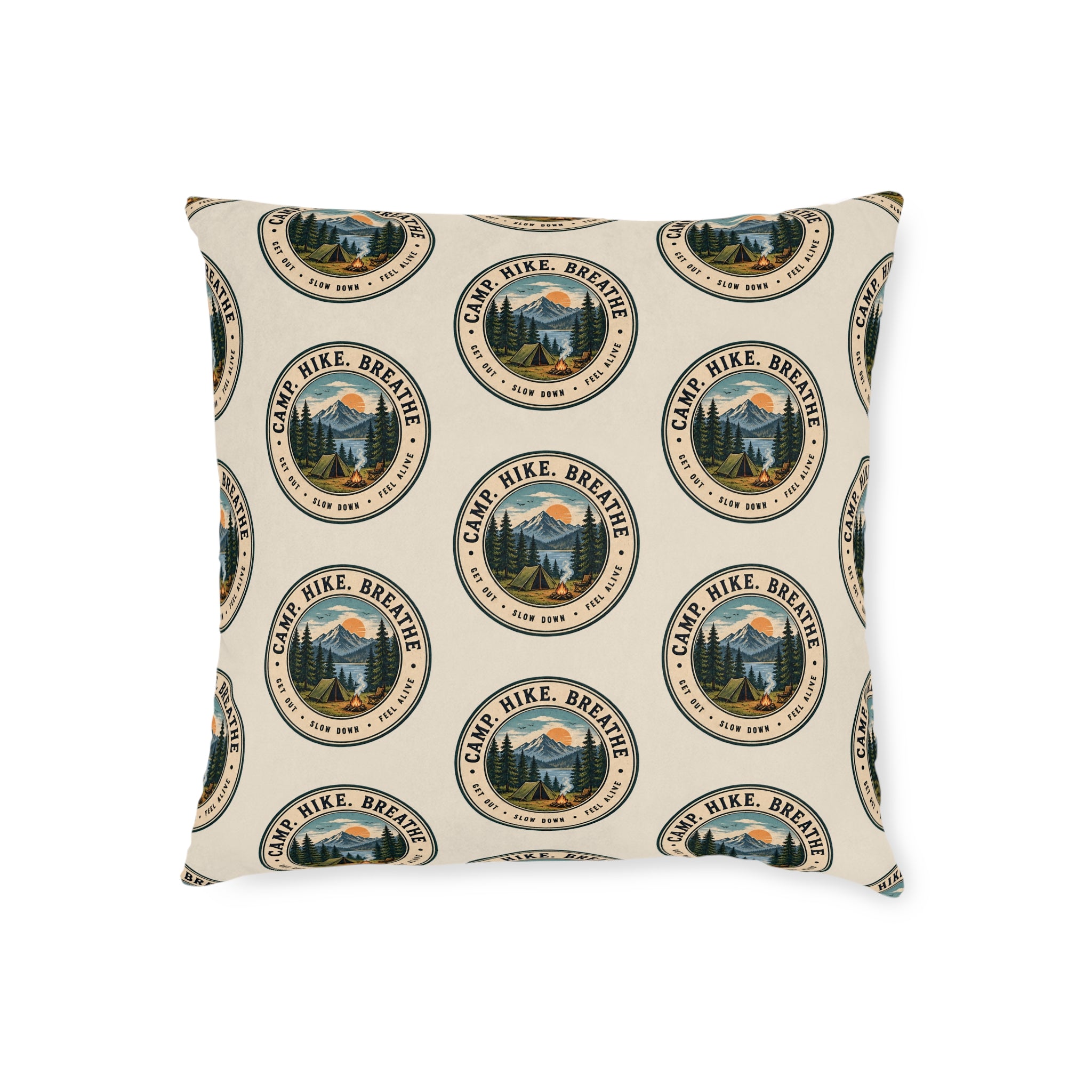 Square Cushion – Camp. Hike. Breathe. | Outdoor Pattern Cushion