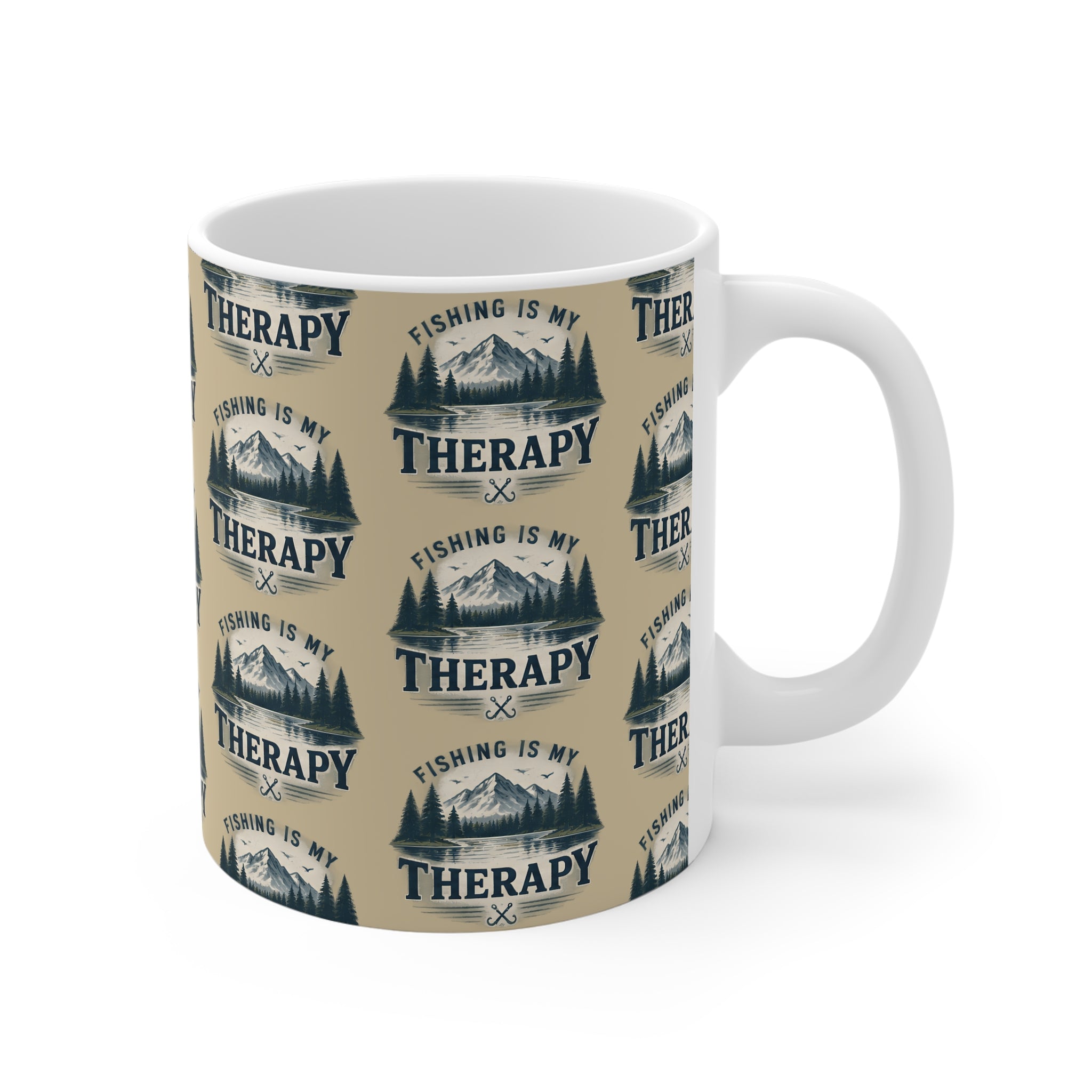 Ceramic Mug – Fishing Is My Therapy | Pattern Fishing Mug