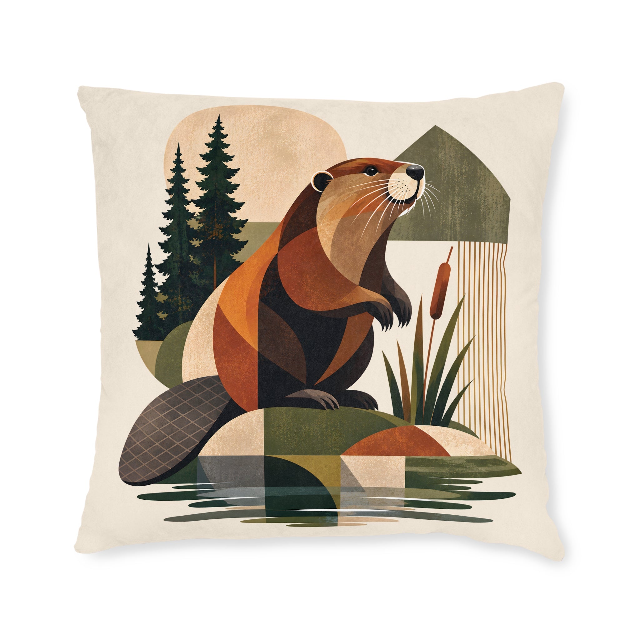 Square Cushion – Beaver Geometric | Wildlife & Nature Cushion