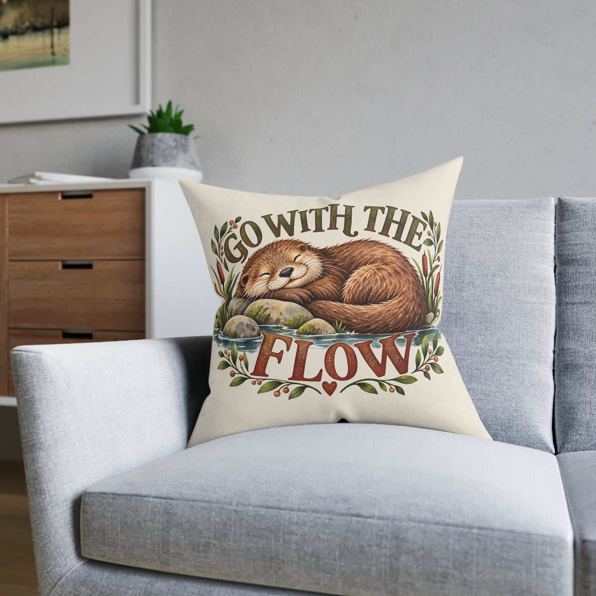 Square Cushion - Go with the Flow - Otter