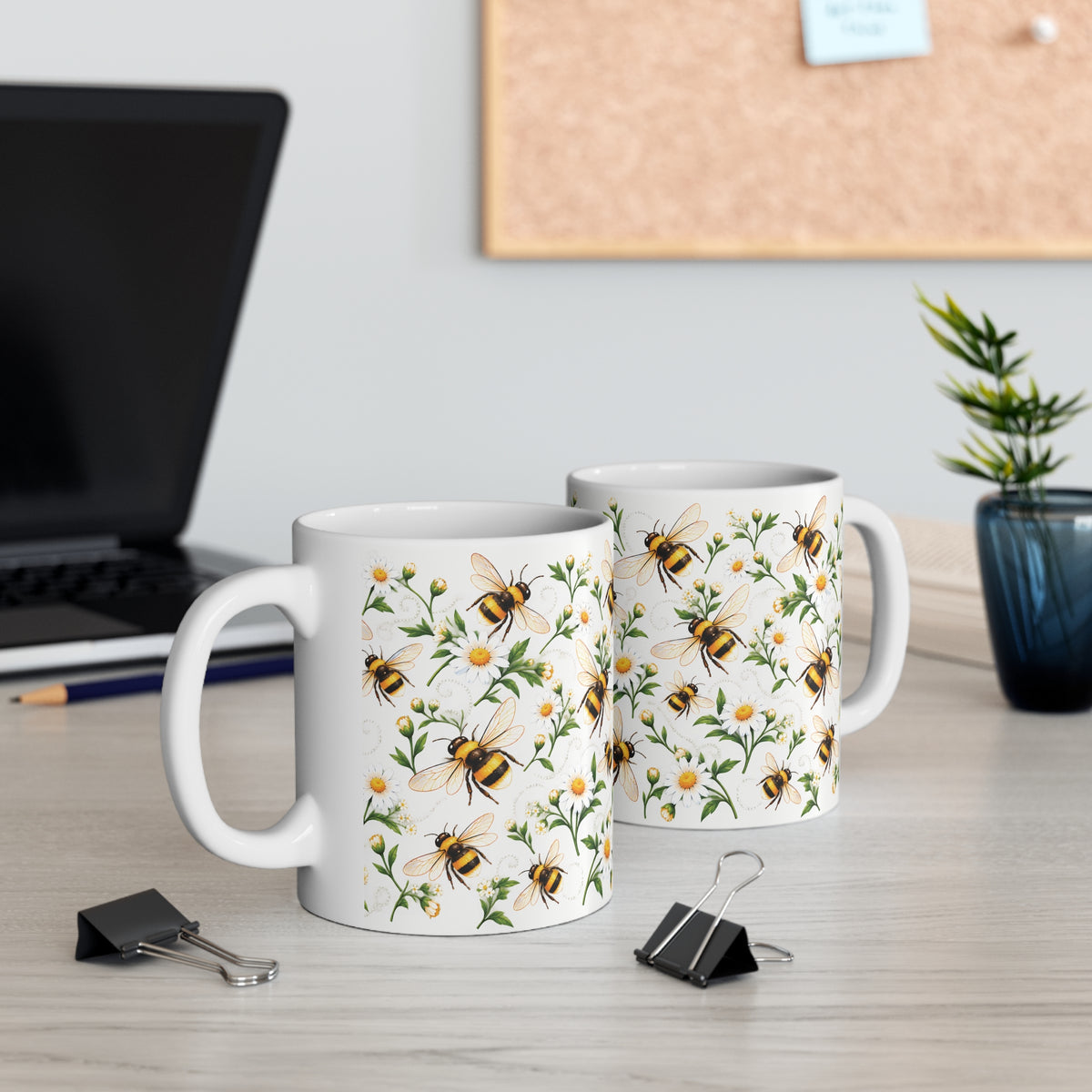 Ceramic Mug - Bumblebees and Daisies