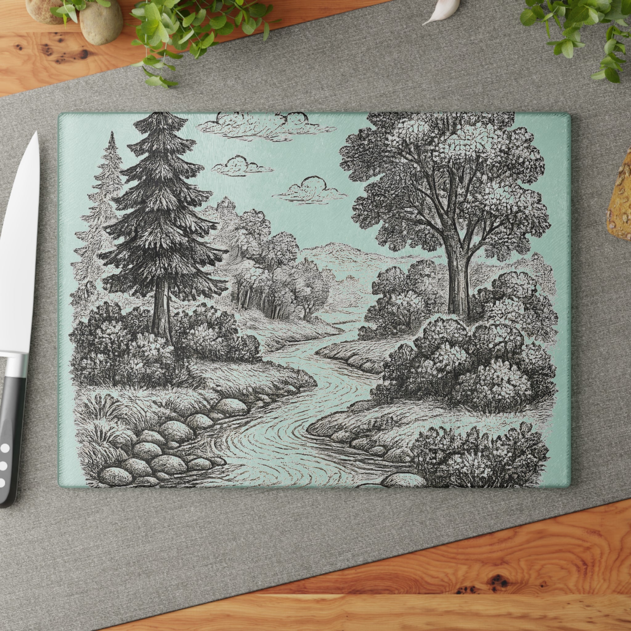Glass Cutting Board - River Design