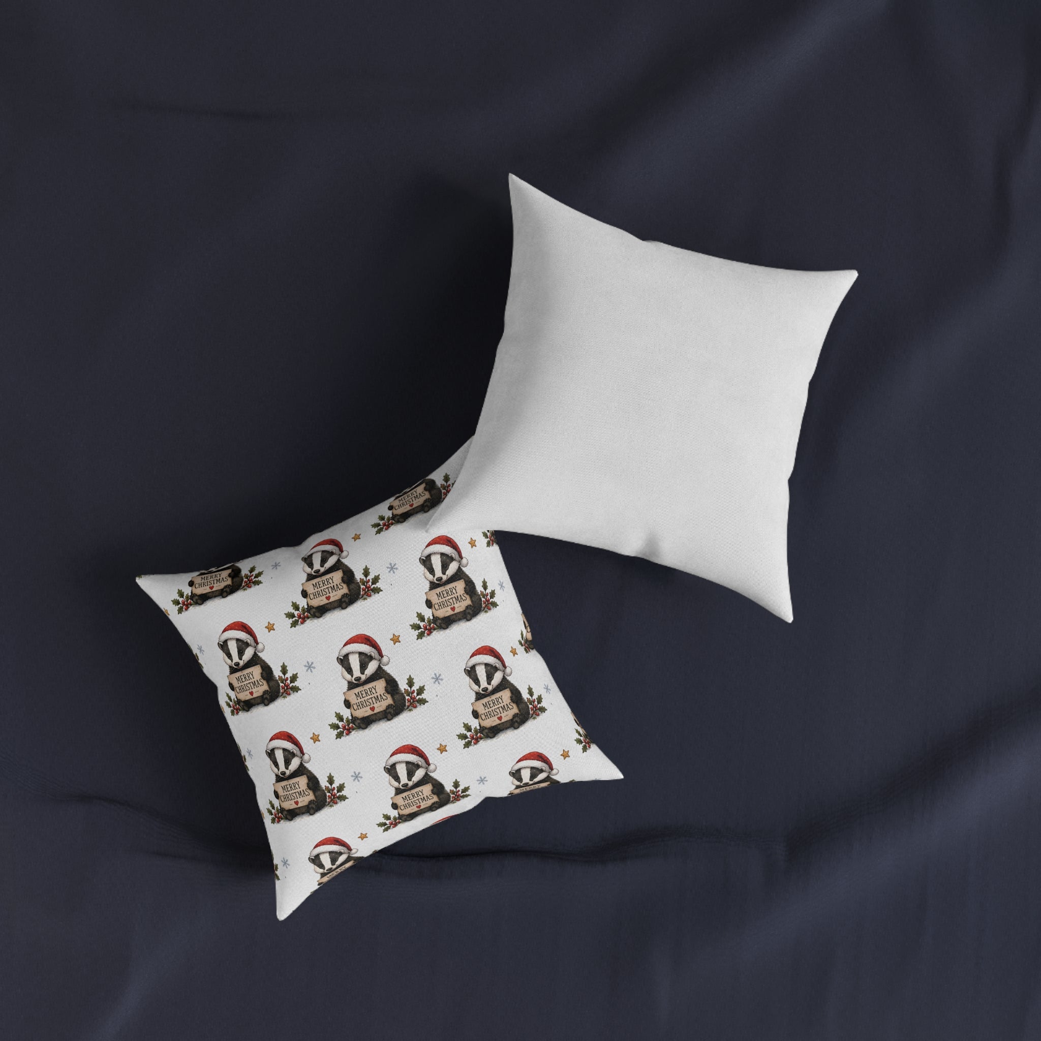 Square Cushion - Christmas Woodland Badger Pattern