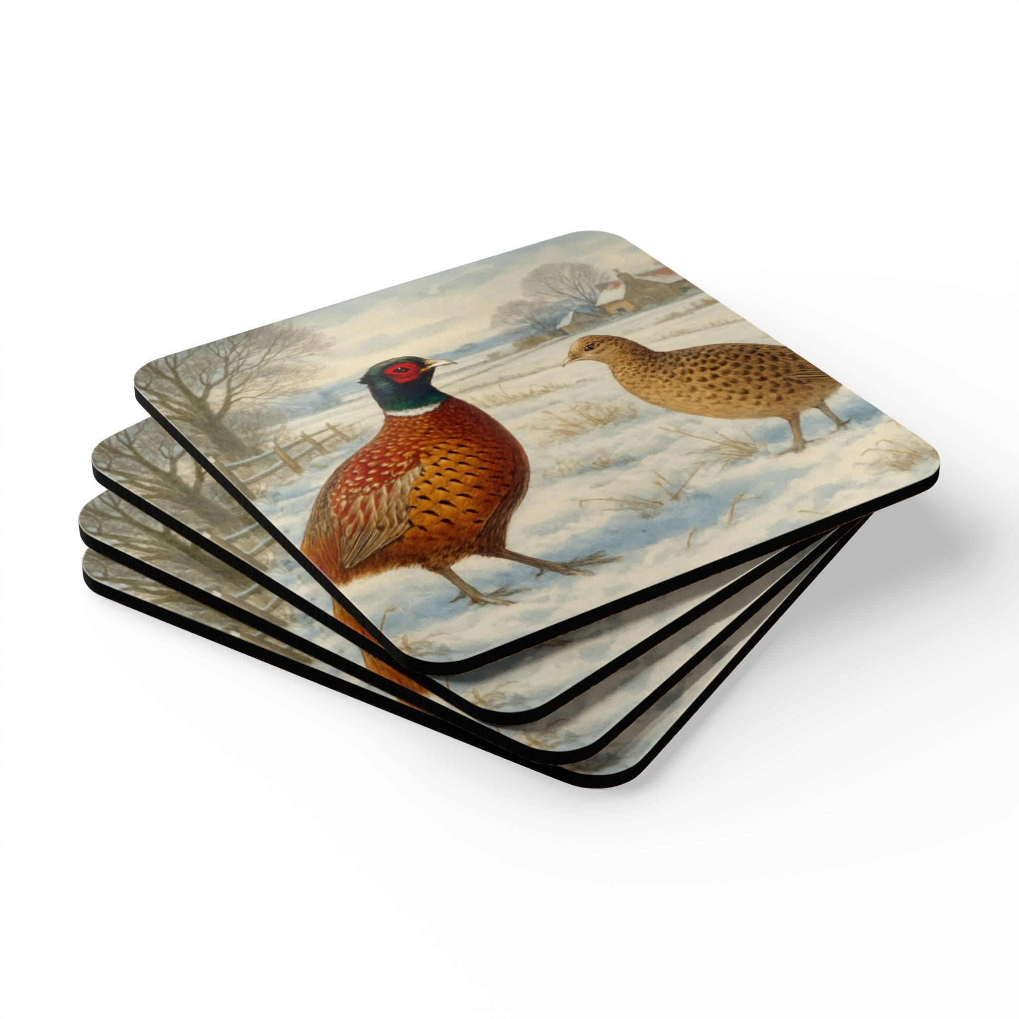 Coaster Set with Pheasant Design