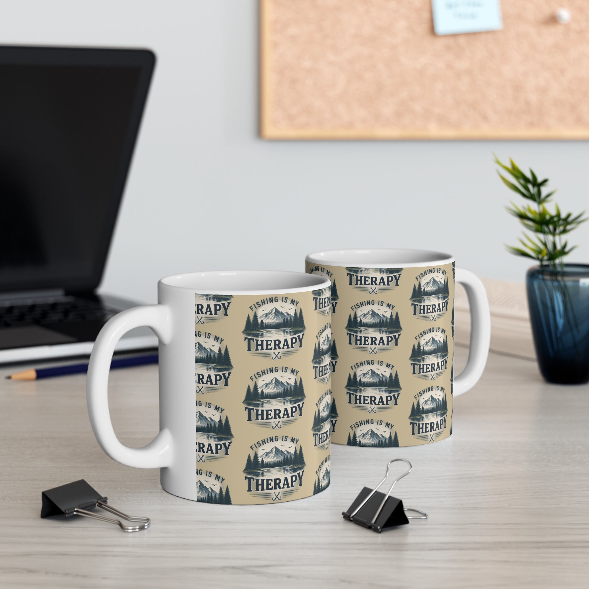 Ceramic Mug – Fishing Is My Therapy | Pattern Fishing Mug
