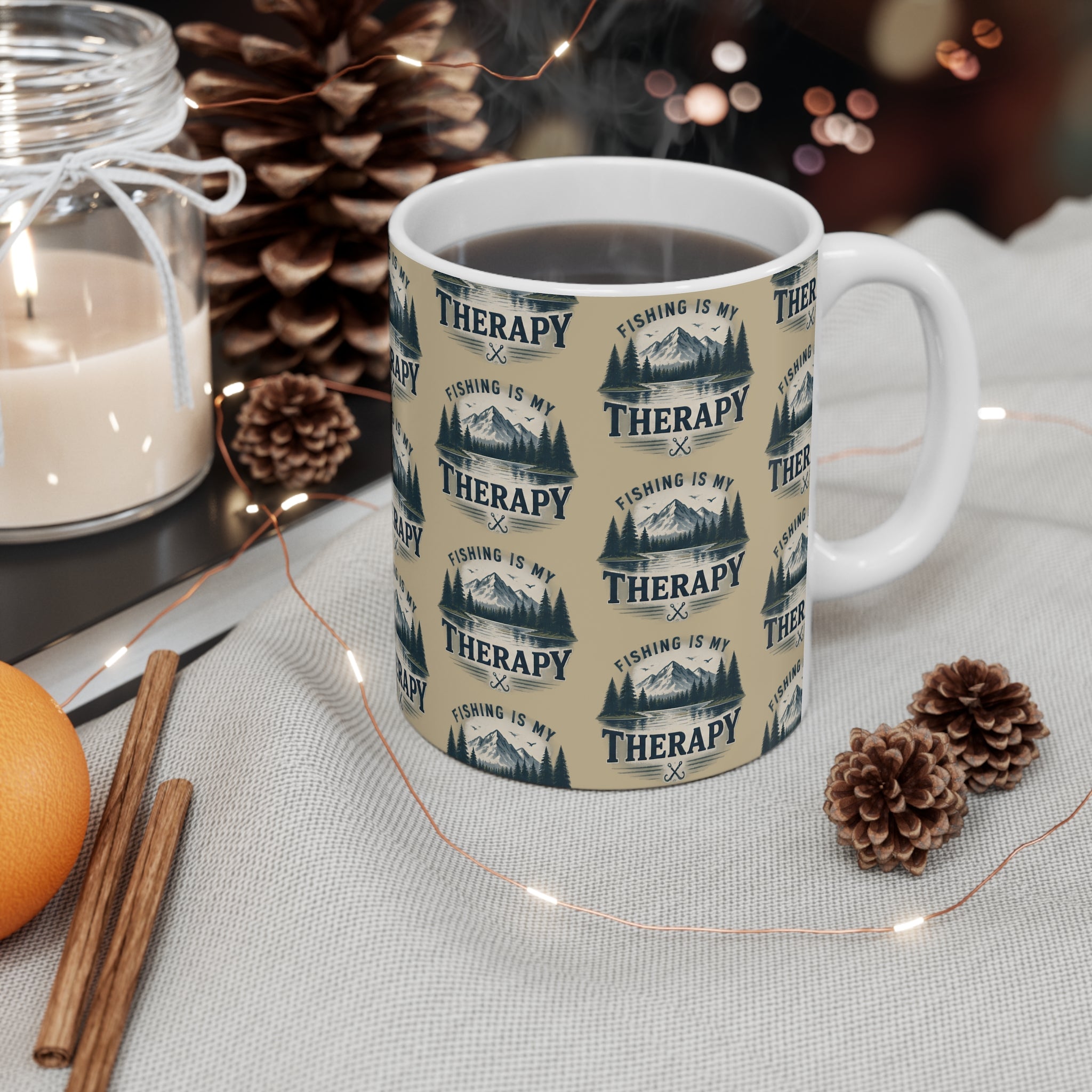 Ceramic Mug – Fishing Is My Therapy | Pattern Fishing Mug