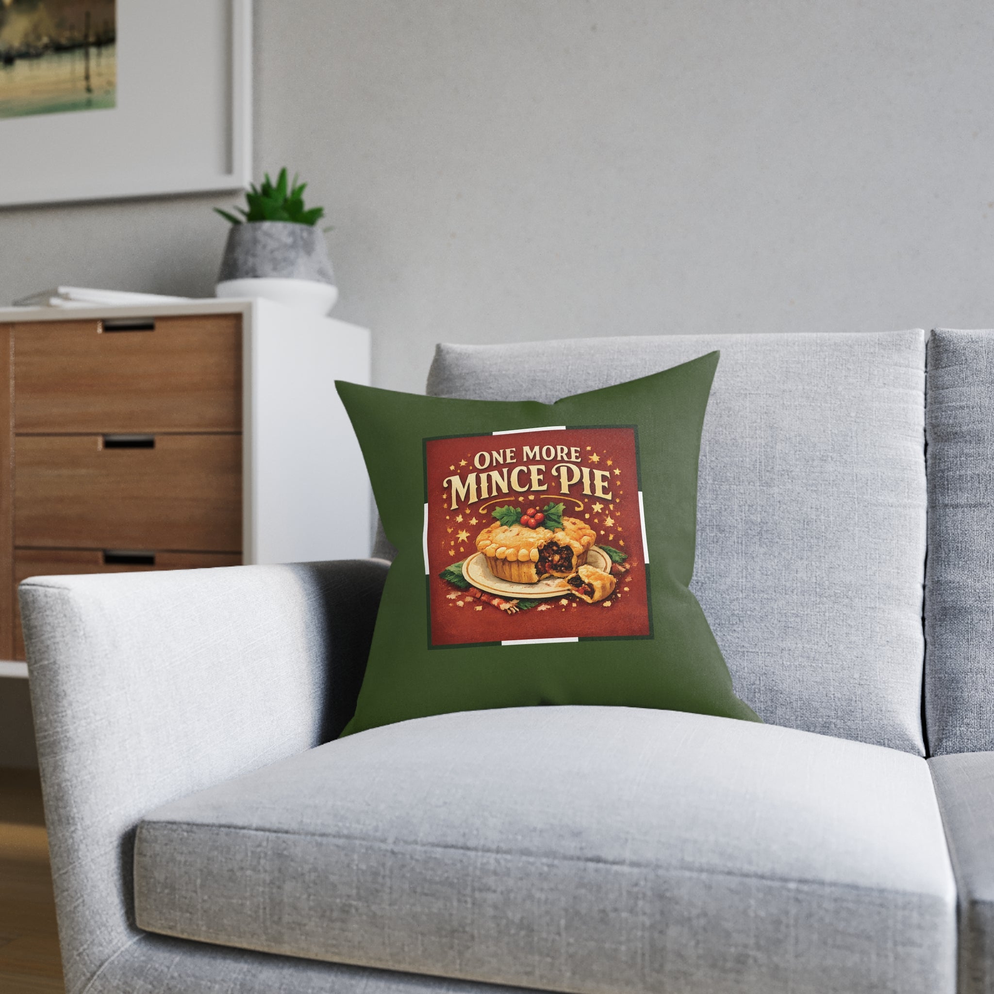 Christmas Square Cushion – One More Mince Pie | Funny Christmas Cushion