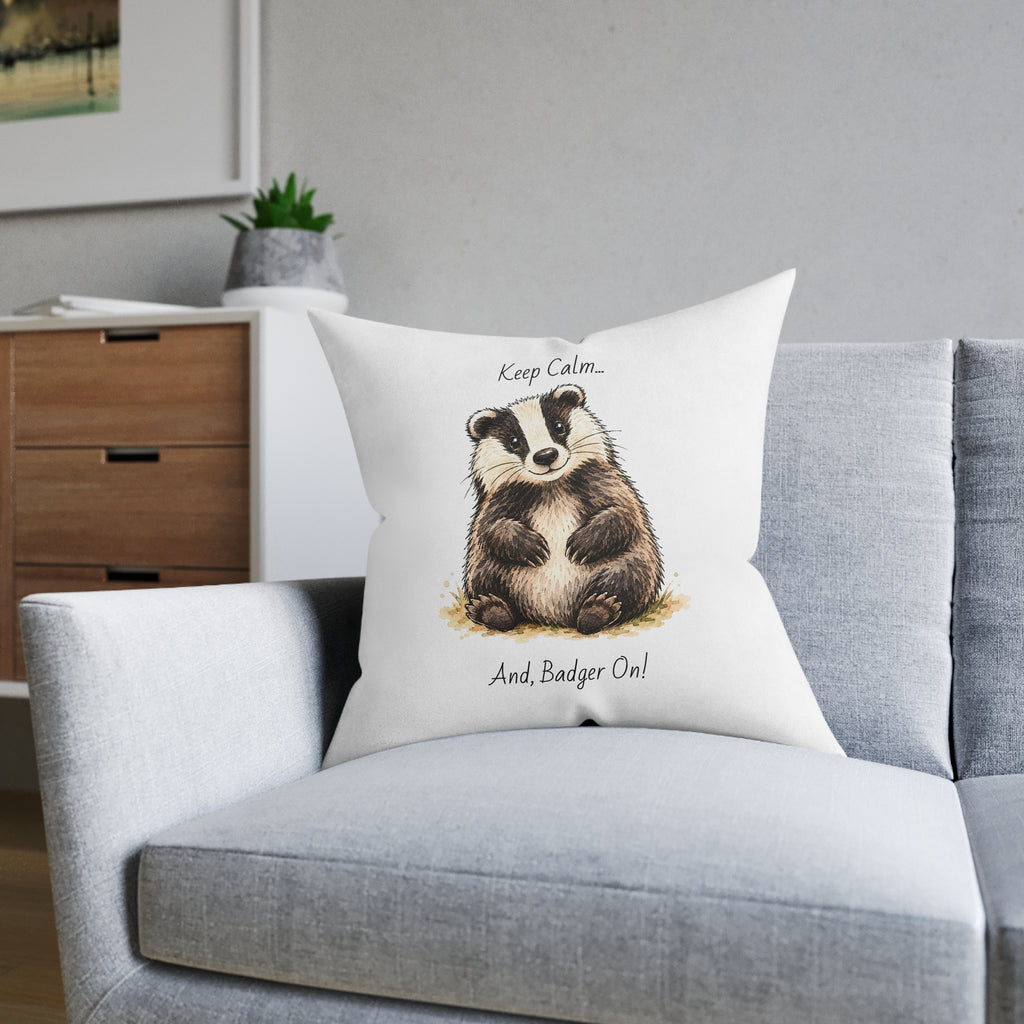 Square Cushion – Keep Calm... And Badger On | Woodland Animal Cushion