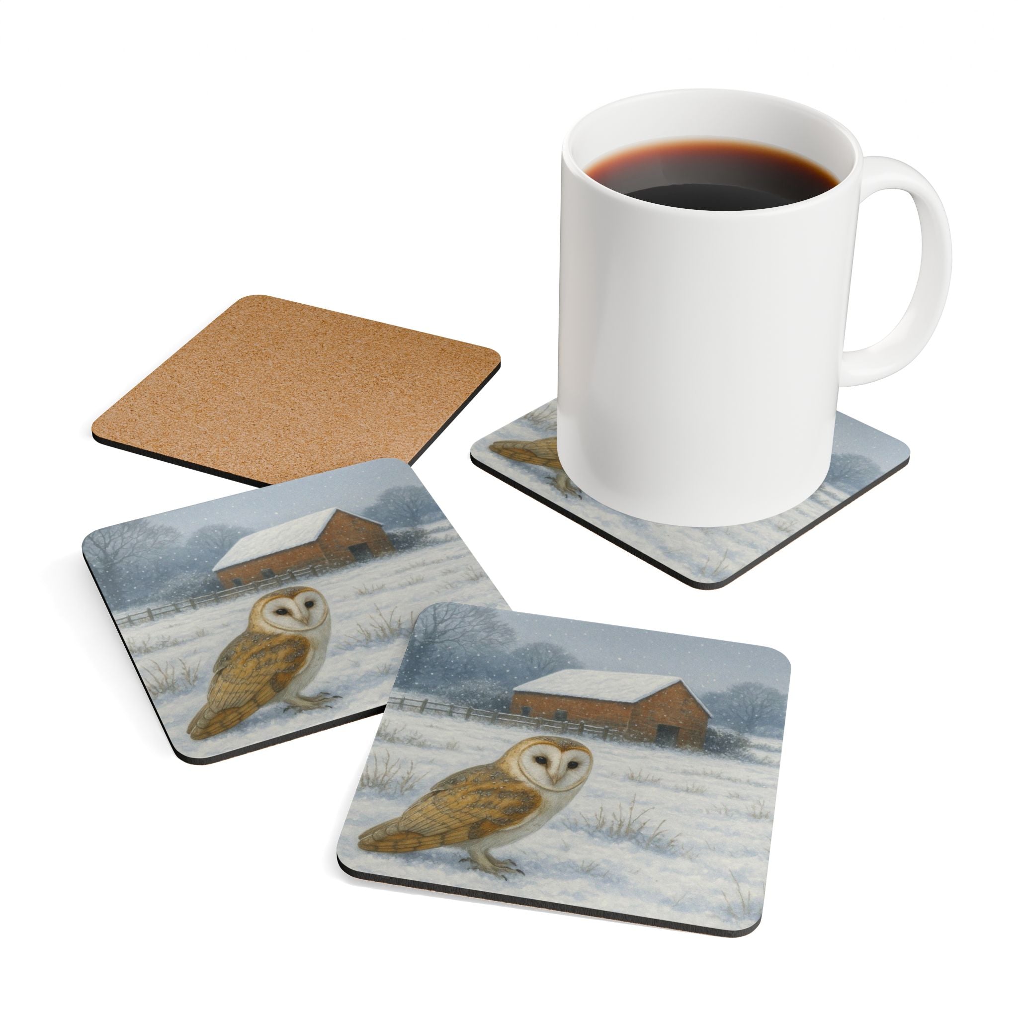 Coaster Set with Barn Owl Design