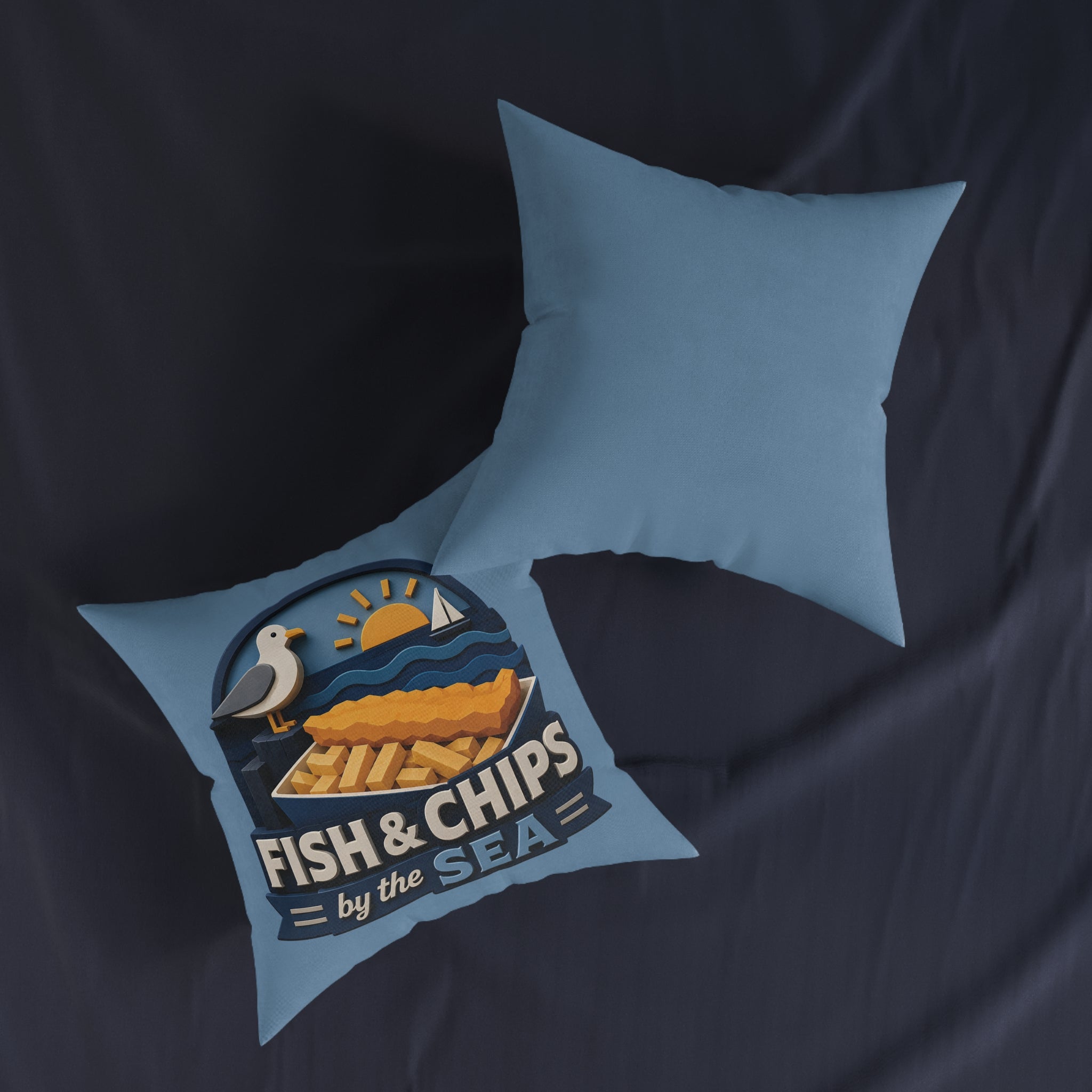 Square Cushion - Fish & Chips By the Sea