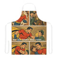 Apron with comic-style superhero design and text 'Not all heroes wear capes'.