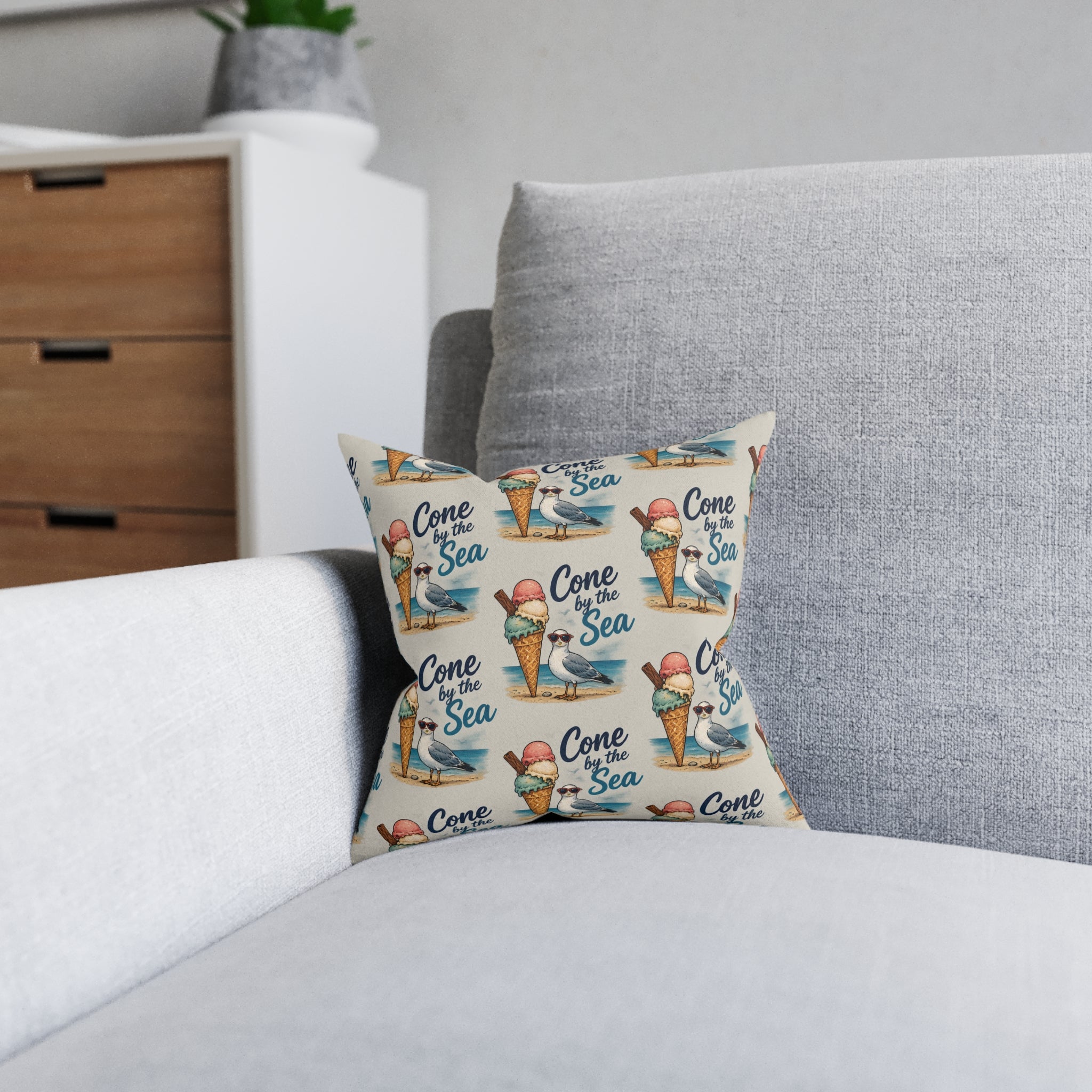Square Cushion – Cone By The Sea | Coastal & Ice Cream Cushion