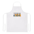 White apron with cartoon coffee cat design on a white background