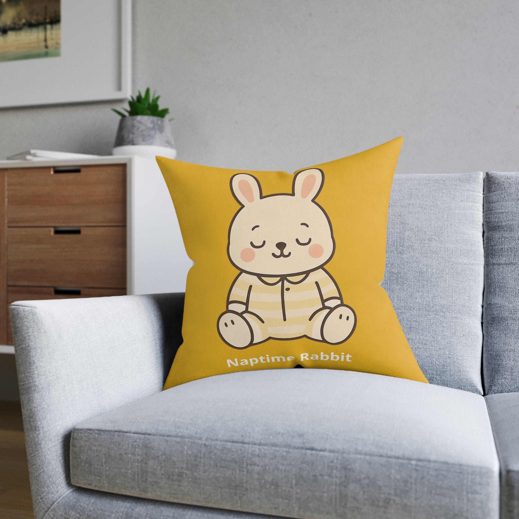 Square Cushion – Naptime Rabbit | The Woodland Dreamers