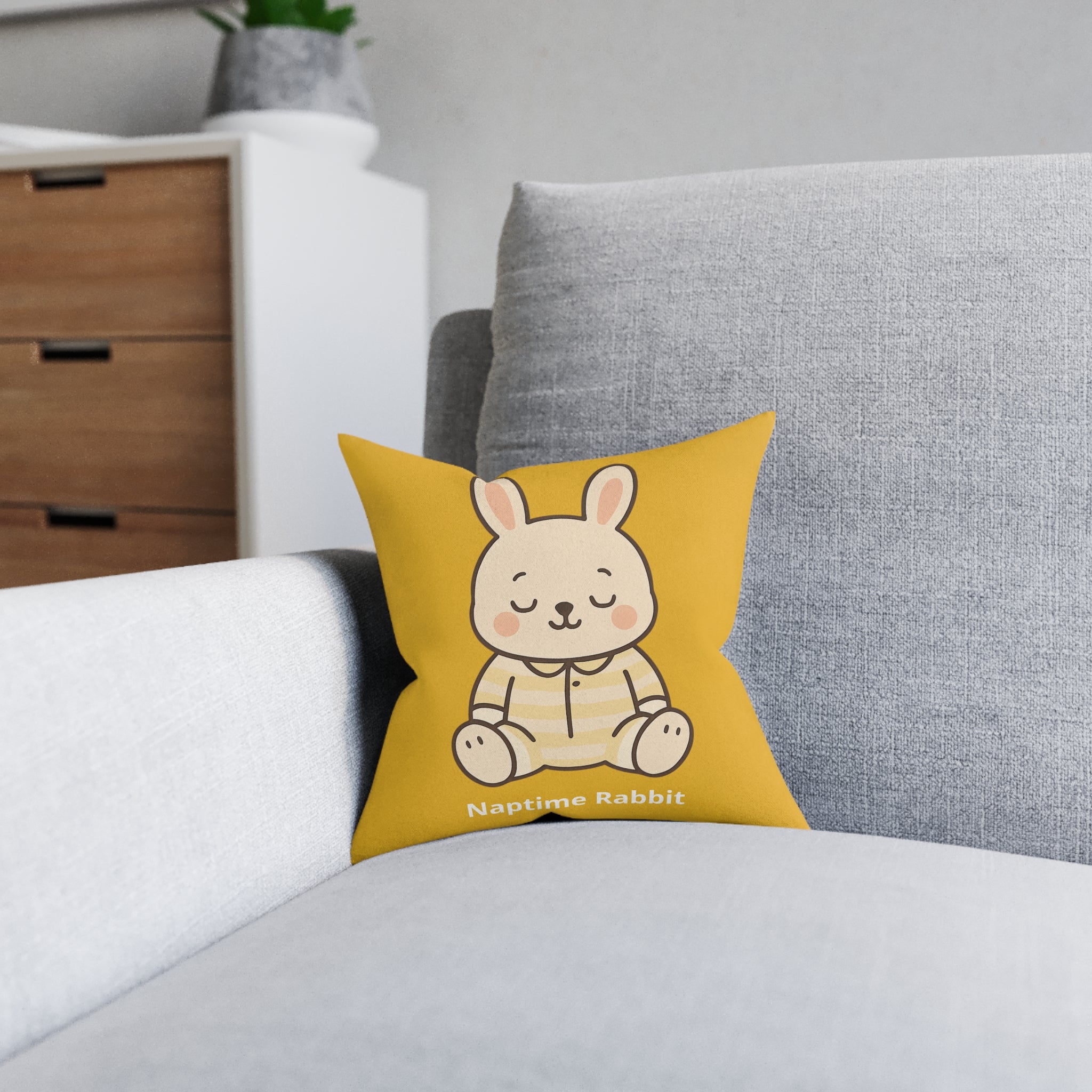 Square Cushion – Naptime Rabbit | The Woodland Dreamers