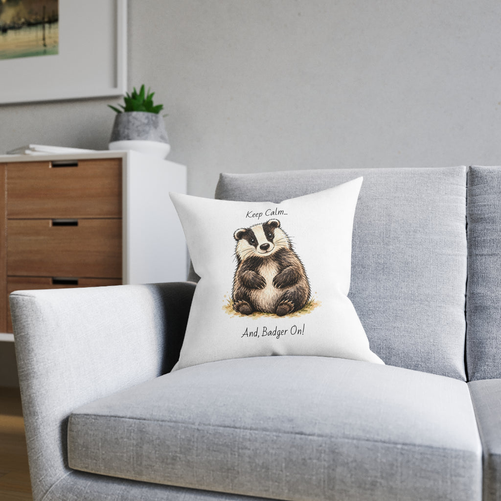 Square Cushion – Keep Calm... And Badger On | Woodland Animal Cushion