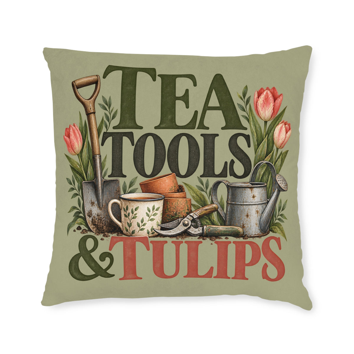 Square Cushion | Tea, Tools & Tulips - Gardening