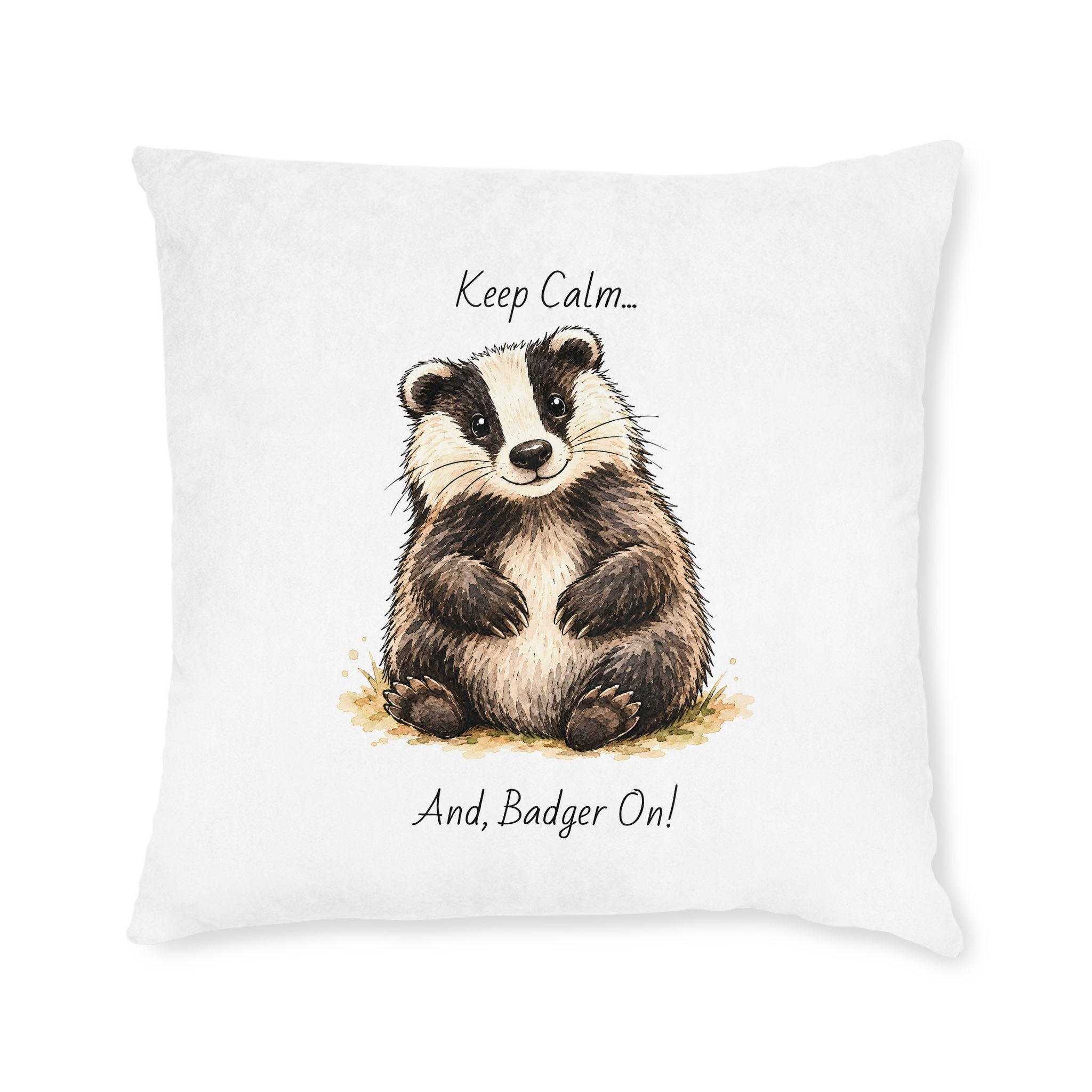 Square Cushion – Keep Calm... And Badger On | Woodland Animal Cushion