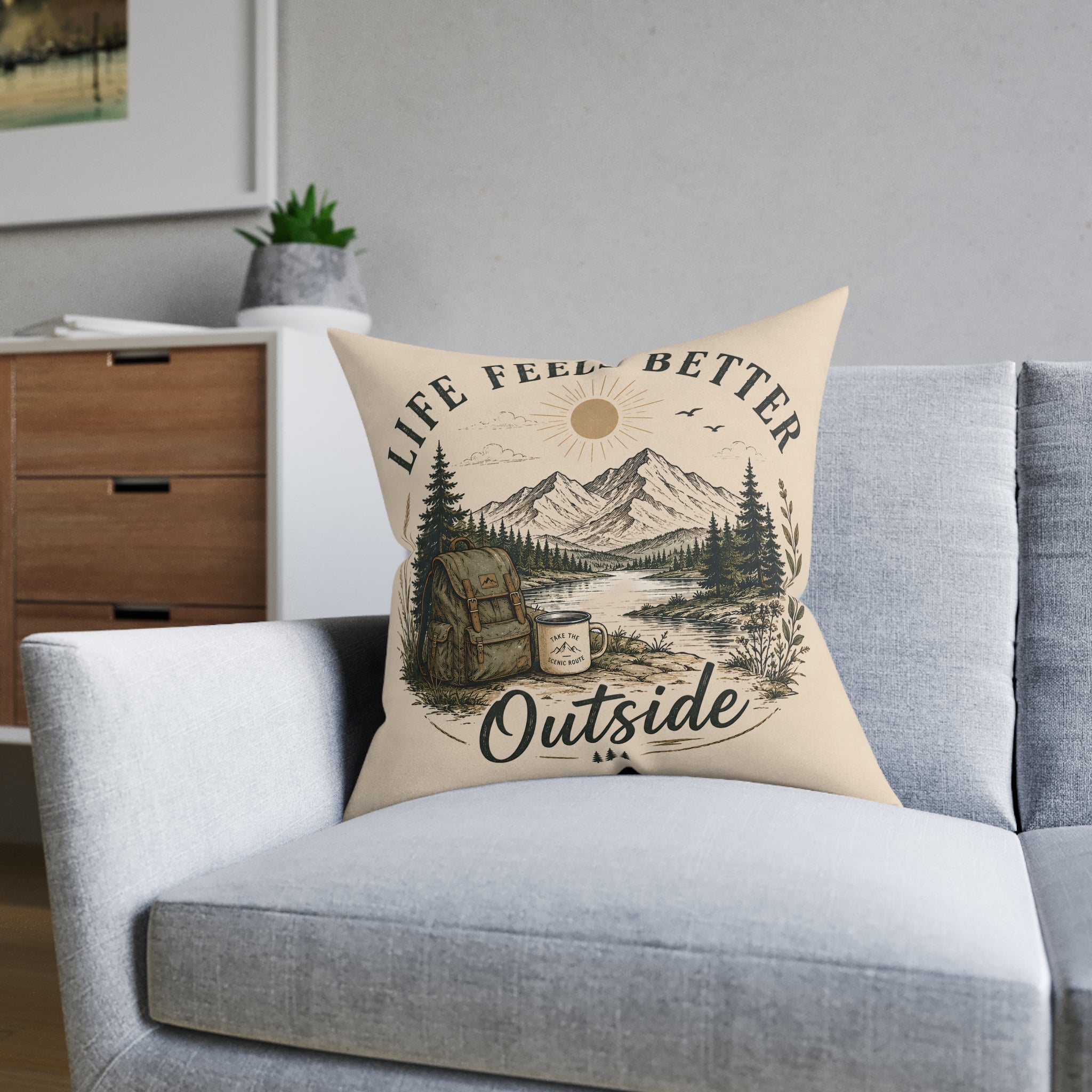 Square Cushion - Life Feels Better Outside