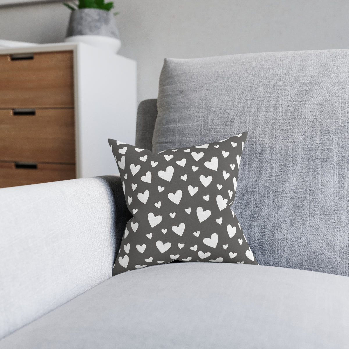 Square Cushion - Hearts - Grey