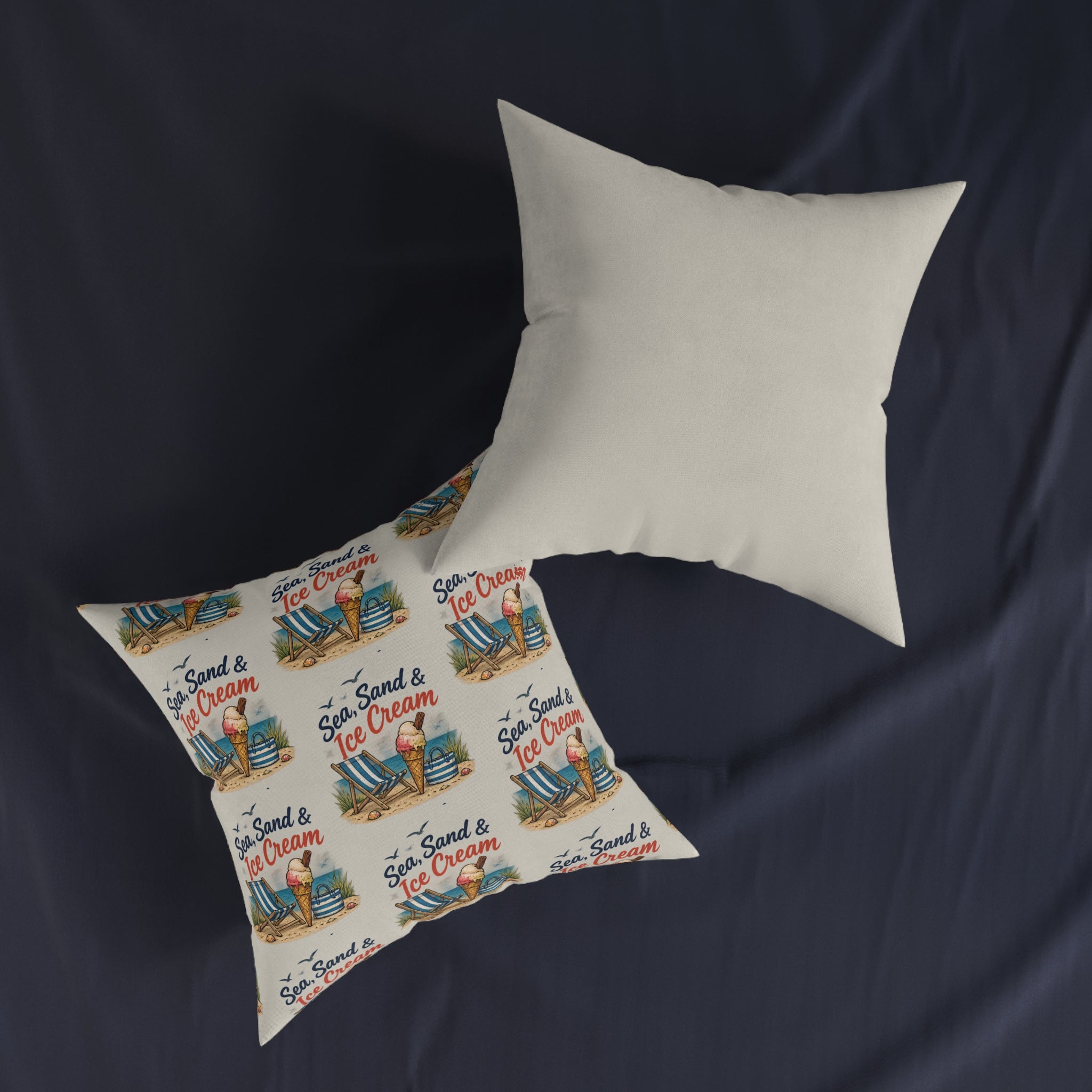Square Cushion – Sea, Sand & Ice Cream | Coastal Summer Cushion