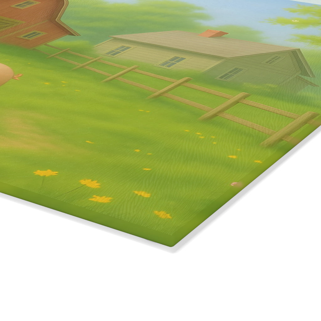 Glass Cutting Board - Rustic Farm Design