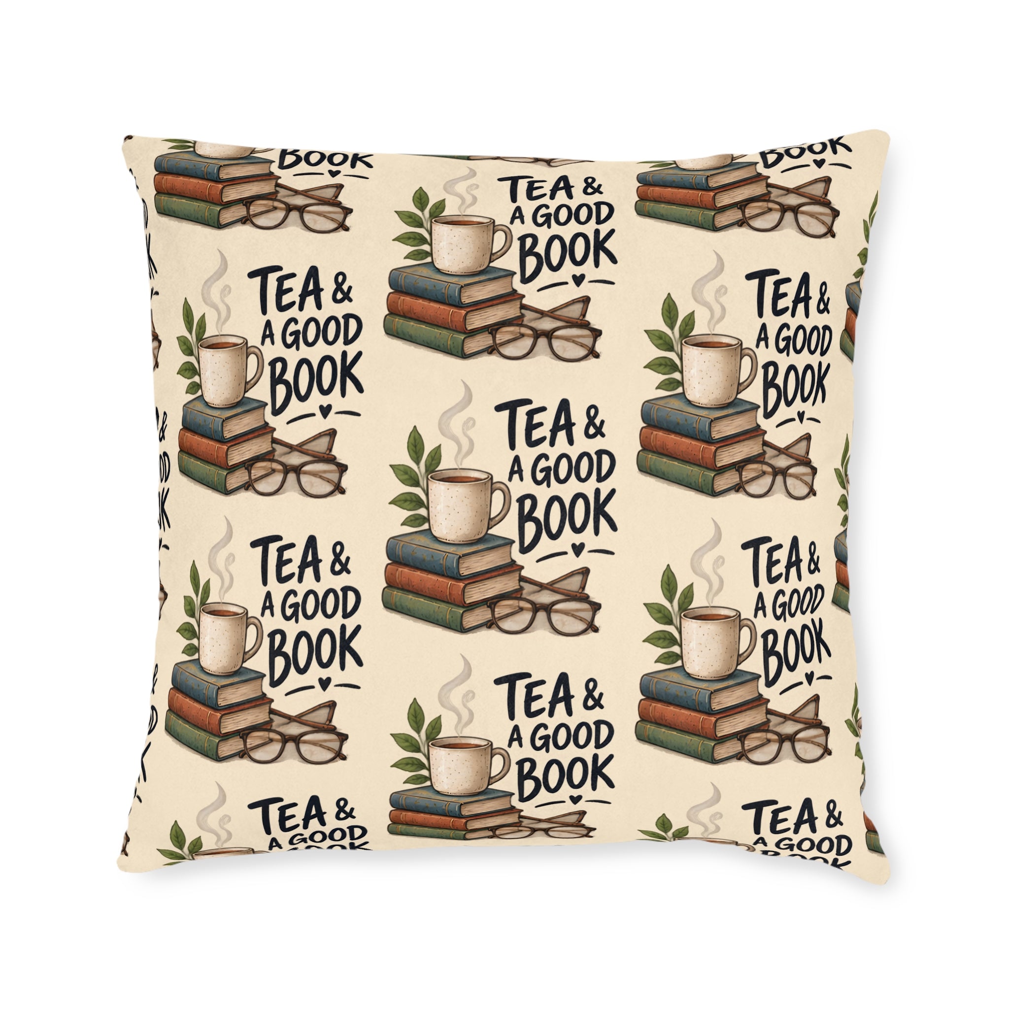 Square Cushion – Tea & A Good Book | Reading & Tea Lover Cushion