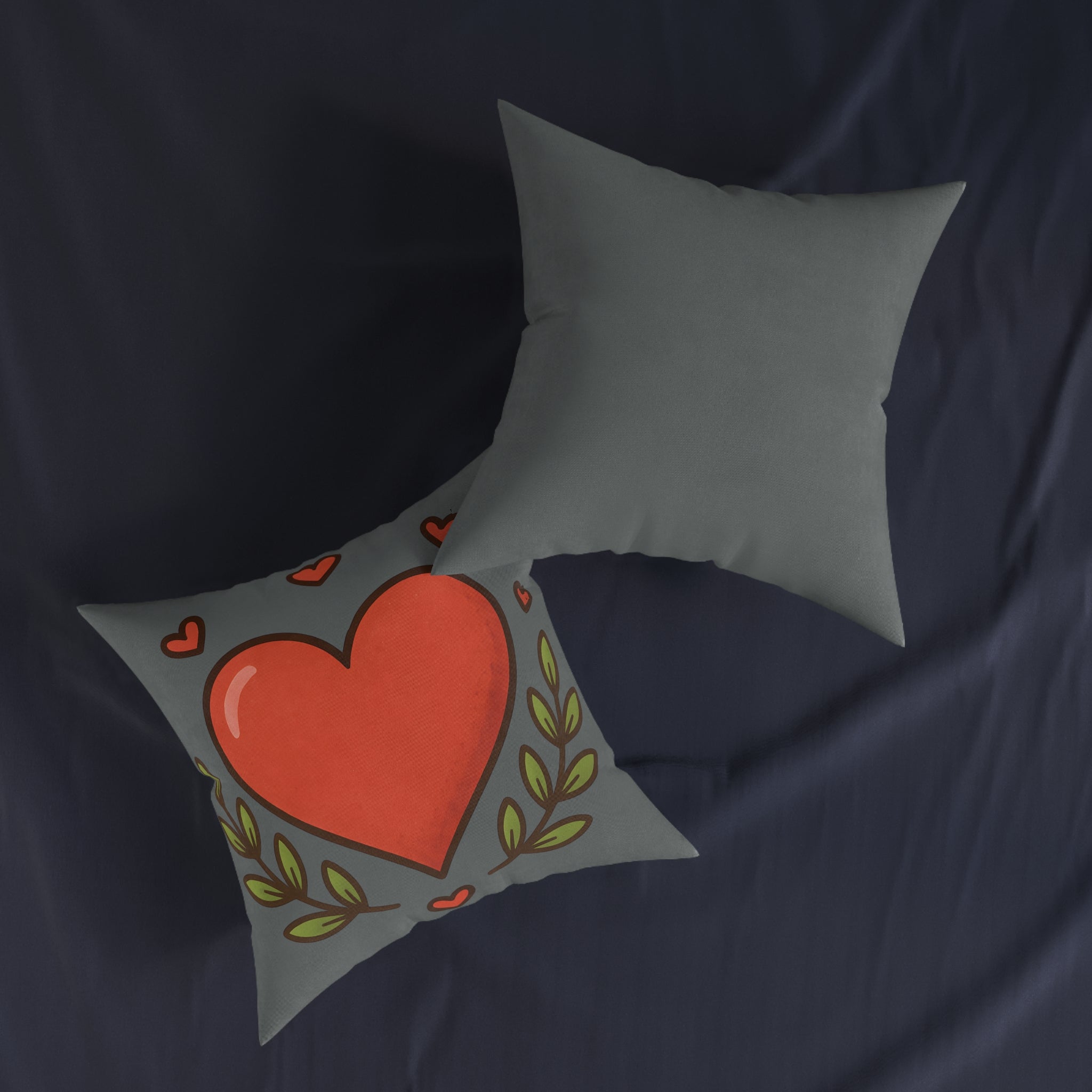 Square Cushion - Hearts & Leaves Design